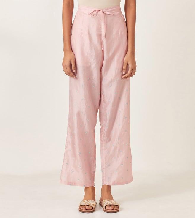 kora pink silk straight pants