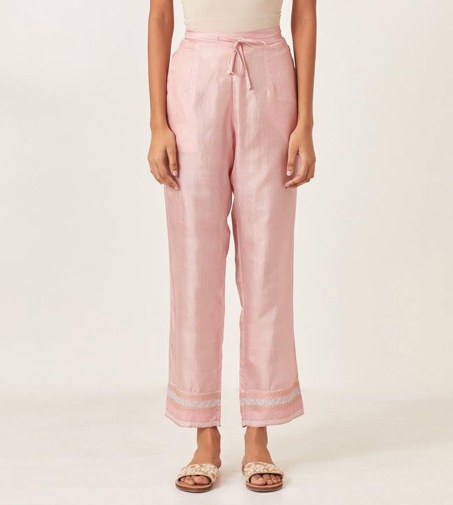kora pink silk straight pants