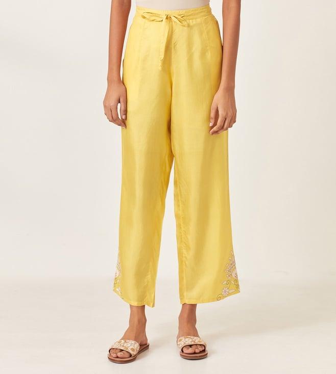 kora yellow silk straight pants