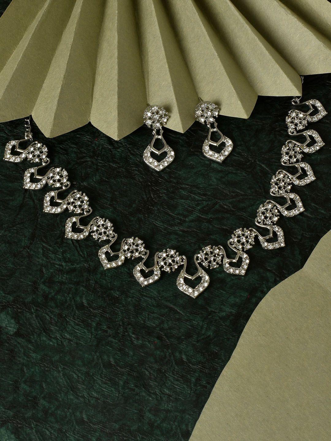 kord store rhodium-plated ad studded jewellery set