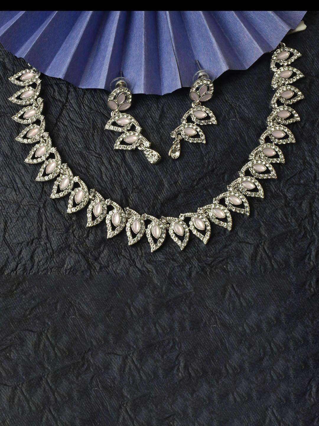 kord store rhodium-plated ad studded jewellery set