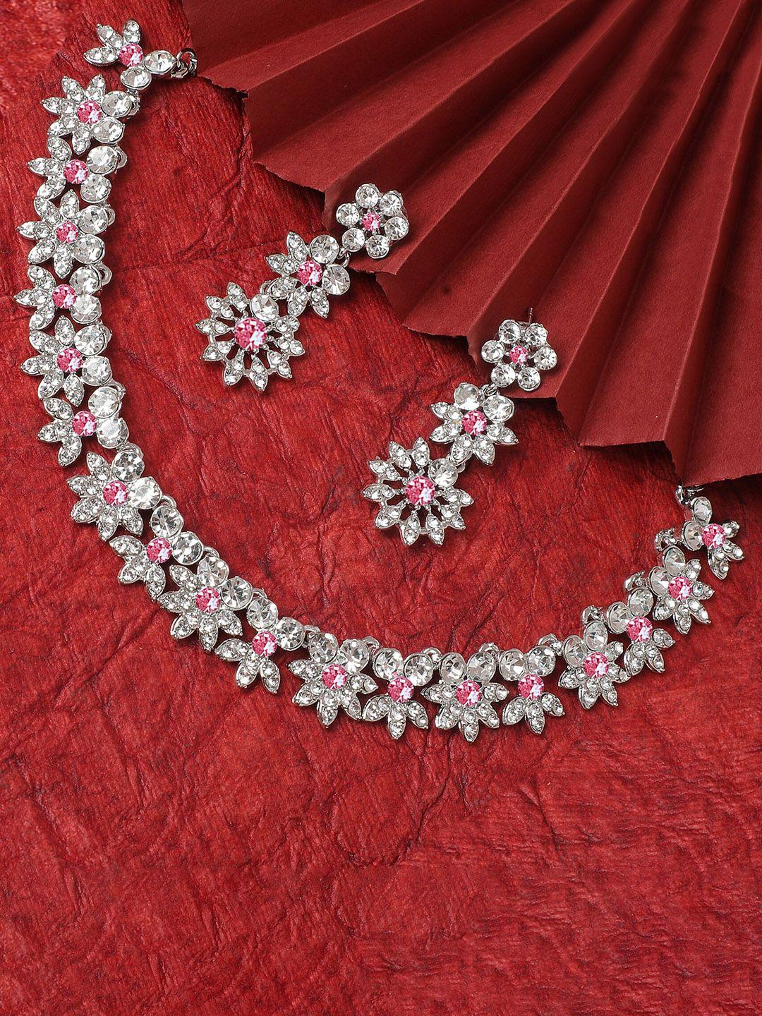 kord store rhodium-plated american diamond-studded jewellery set