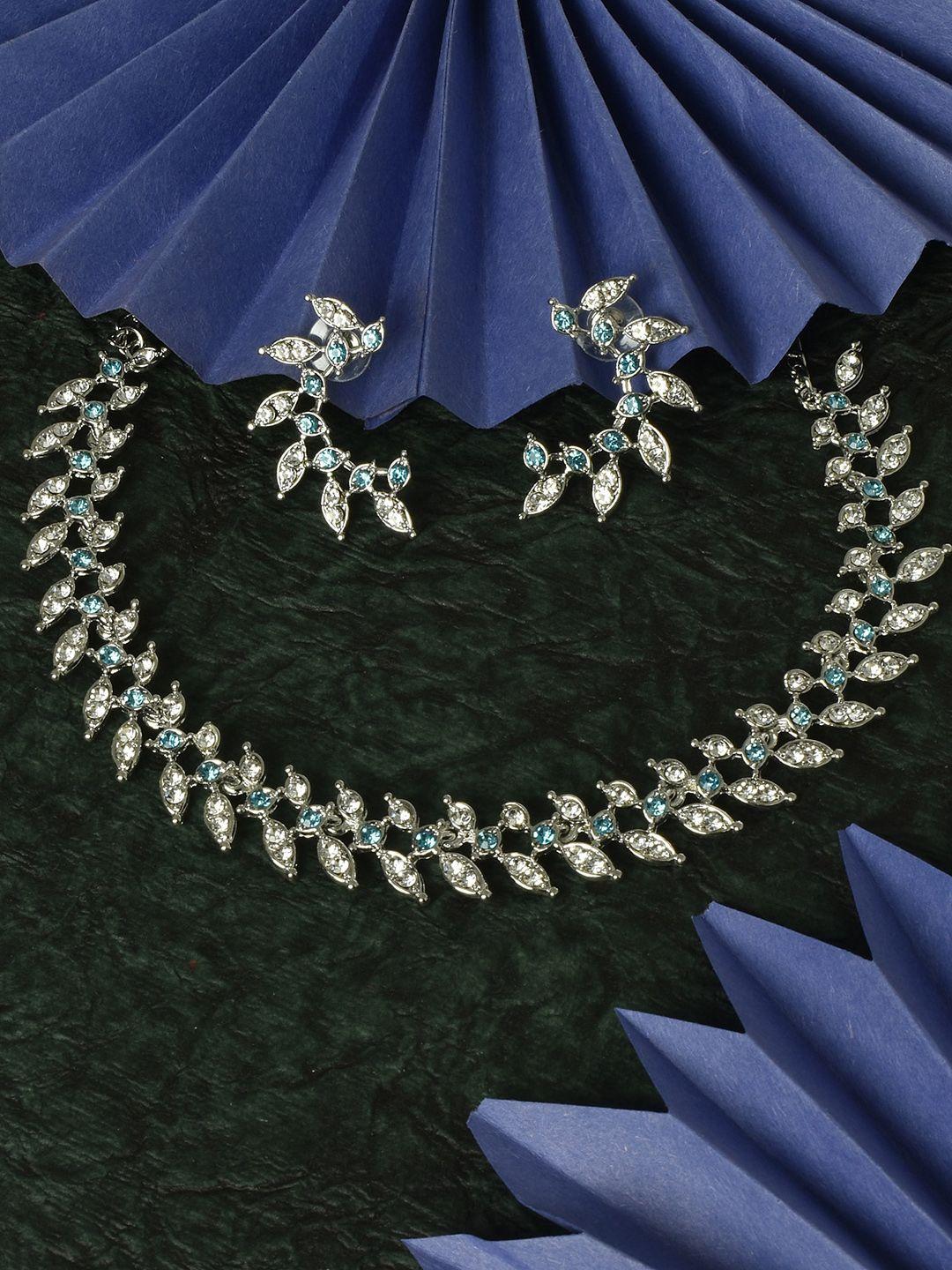 kord store rhodiumplated american diamond studded jewellery set