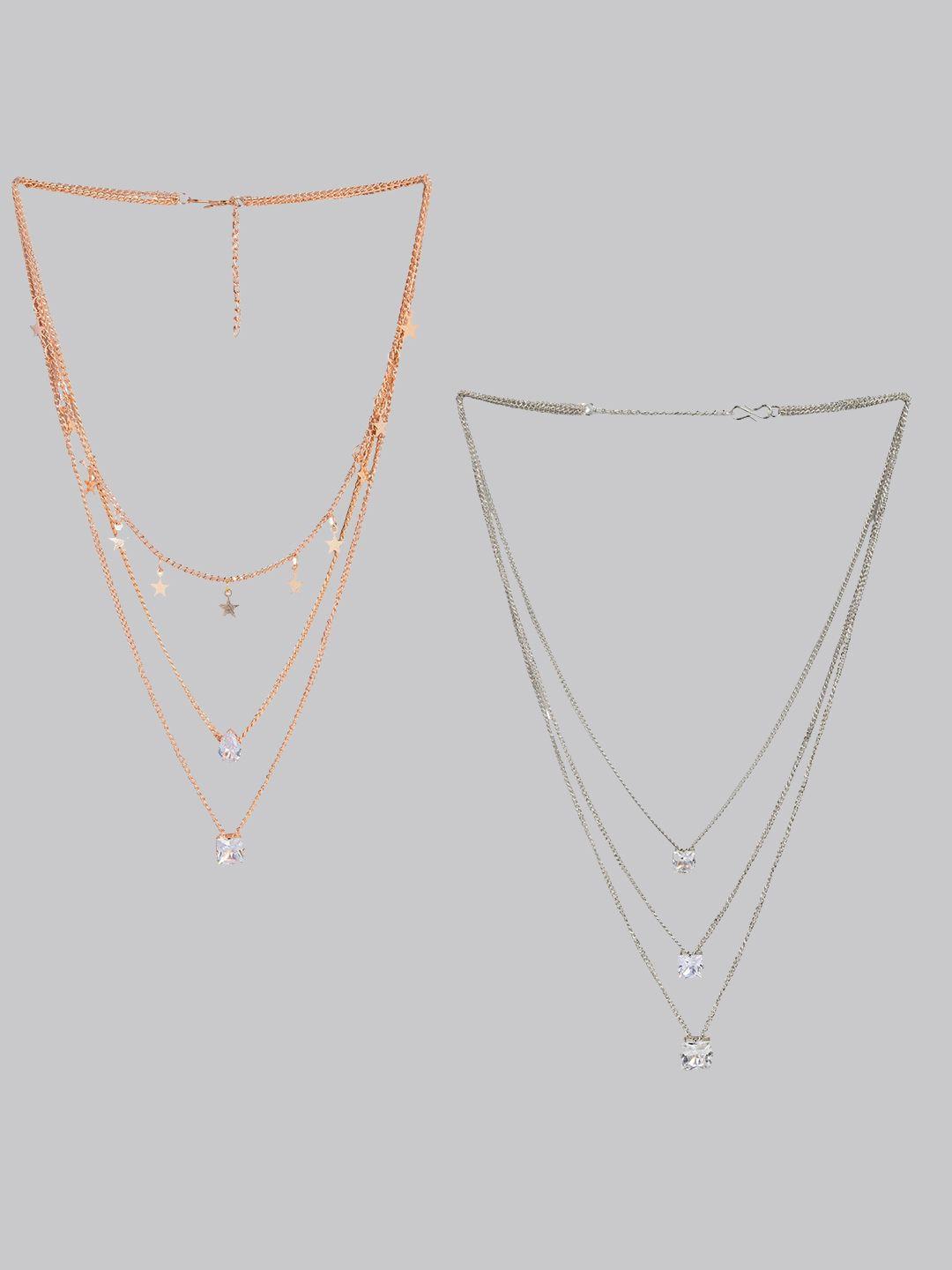 kord store set of 2 rose gold-plated cz studded 3 layered pendant with chain