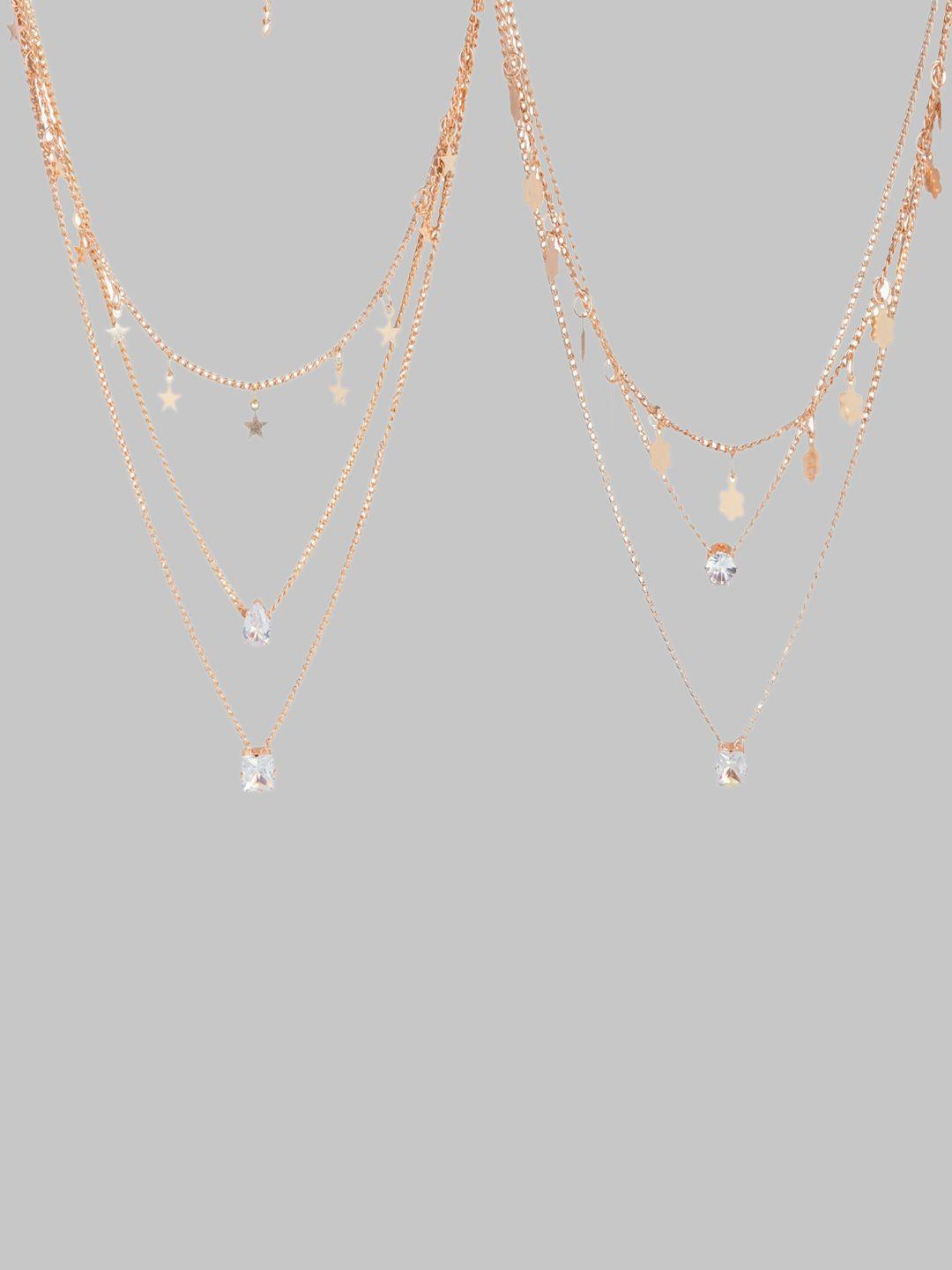 kord store set of 2 rose gold-plated cz-studded pendant with chain
