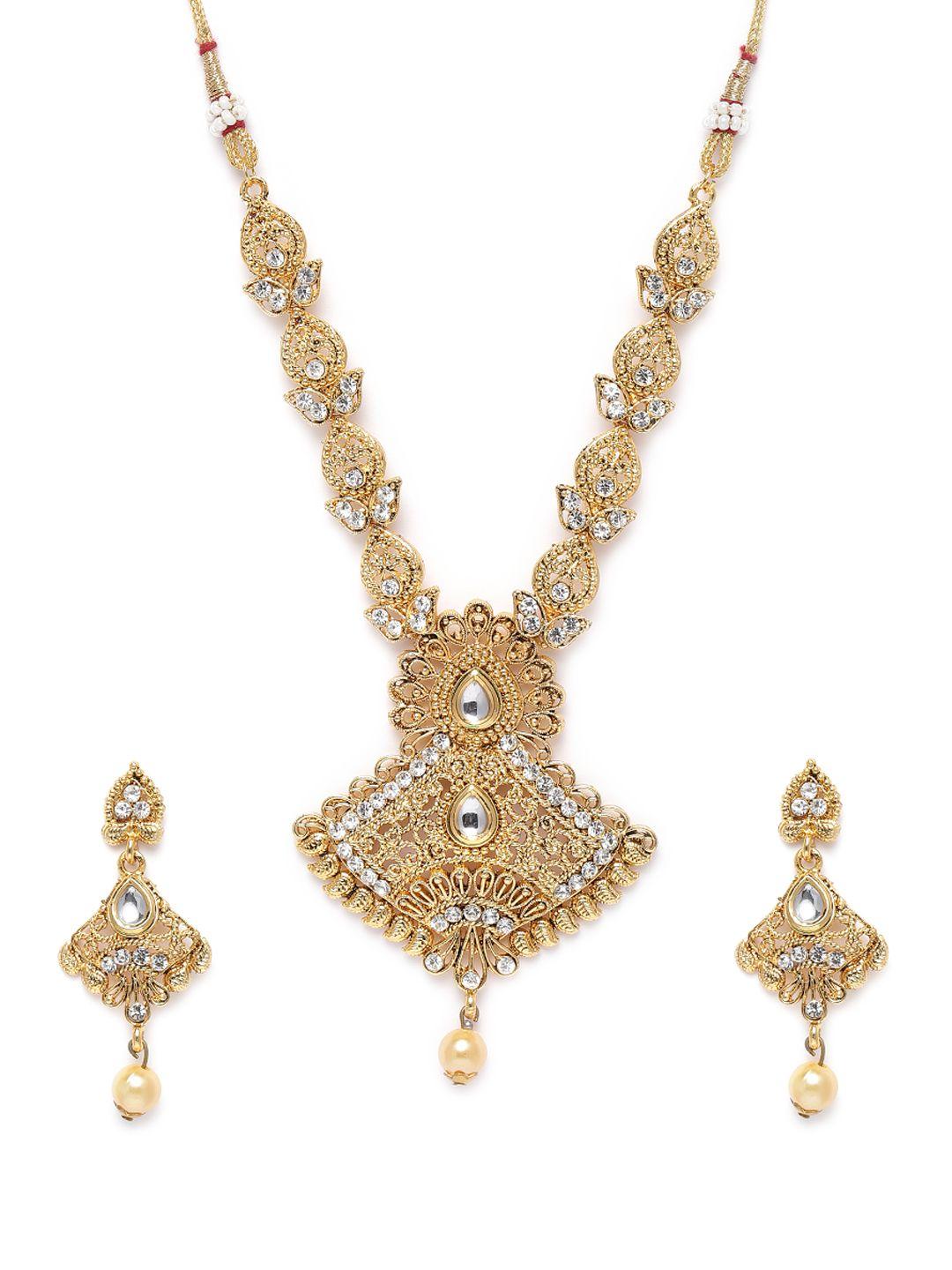 kord store white gold-plated filigree stone studded jewellery set