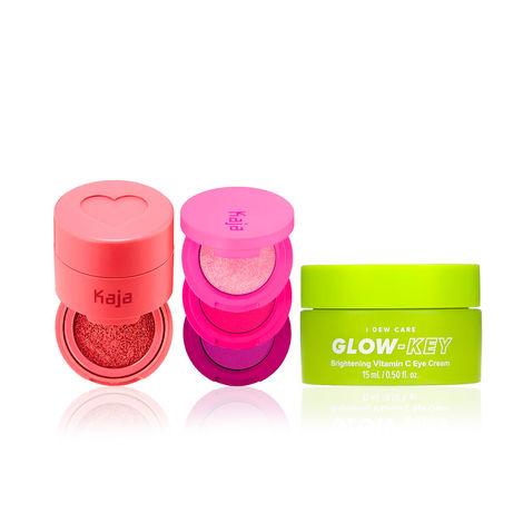 korean trending makeup bundle | kaja bento (hella azalea), kaja cheeky stamp (bossy), i dew care glow key eye cream