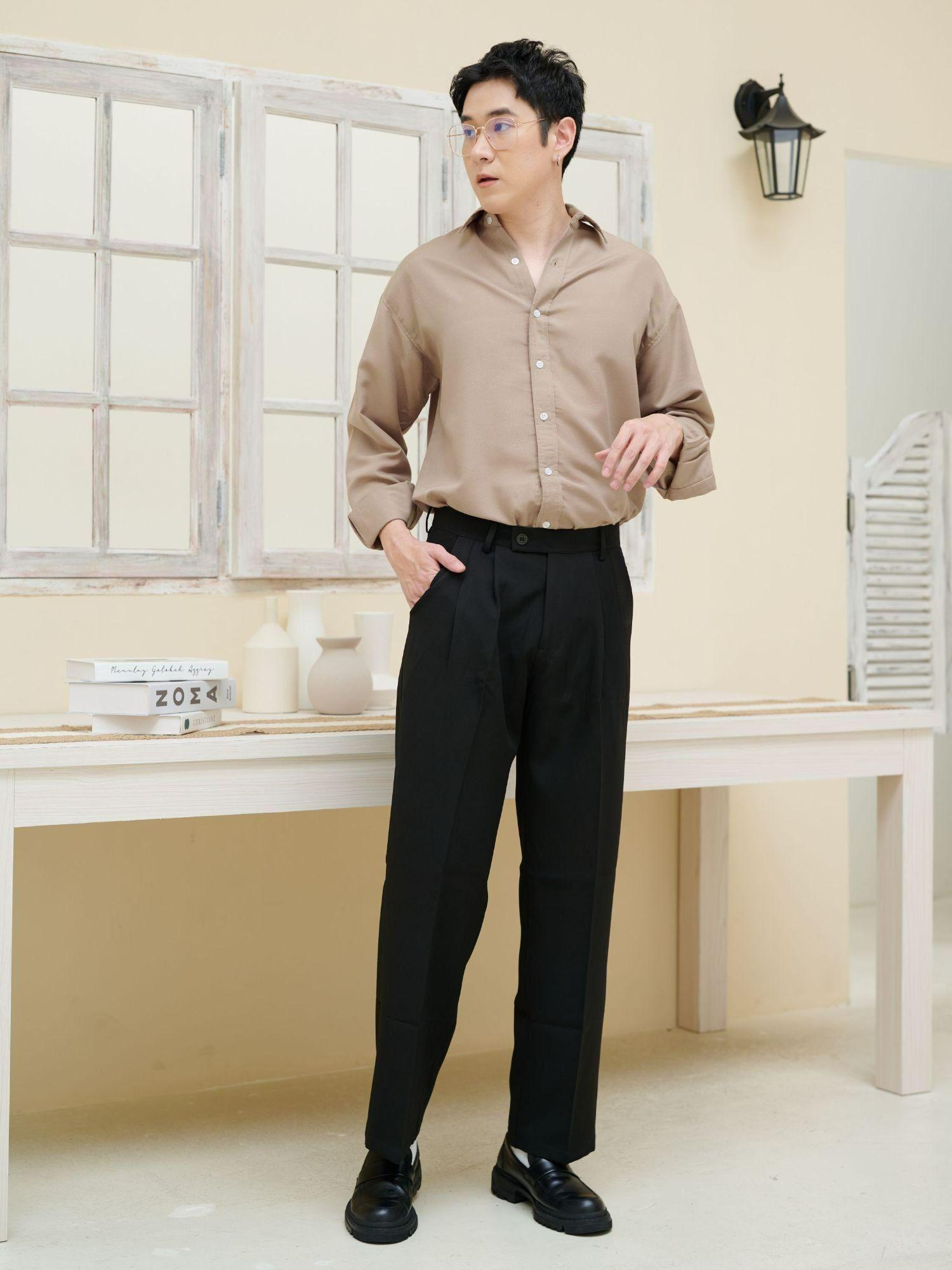 korean baggy loose fit pants for men - black