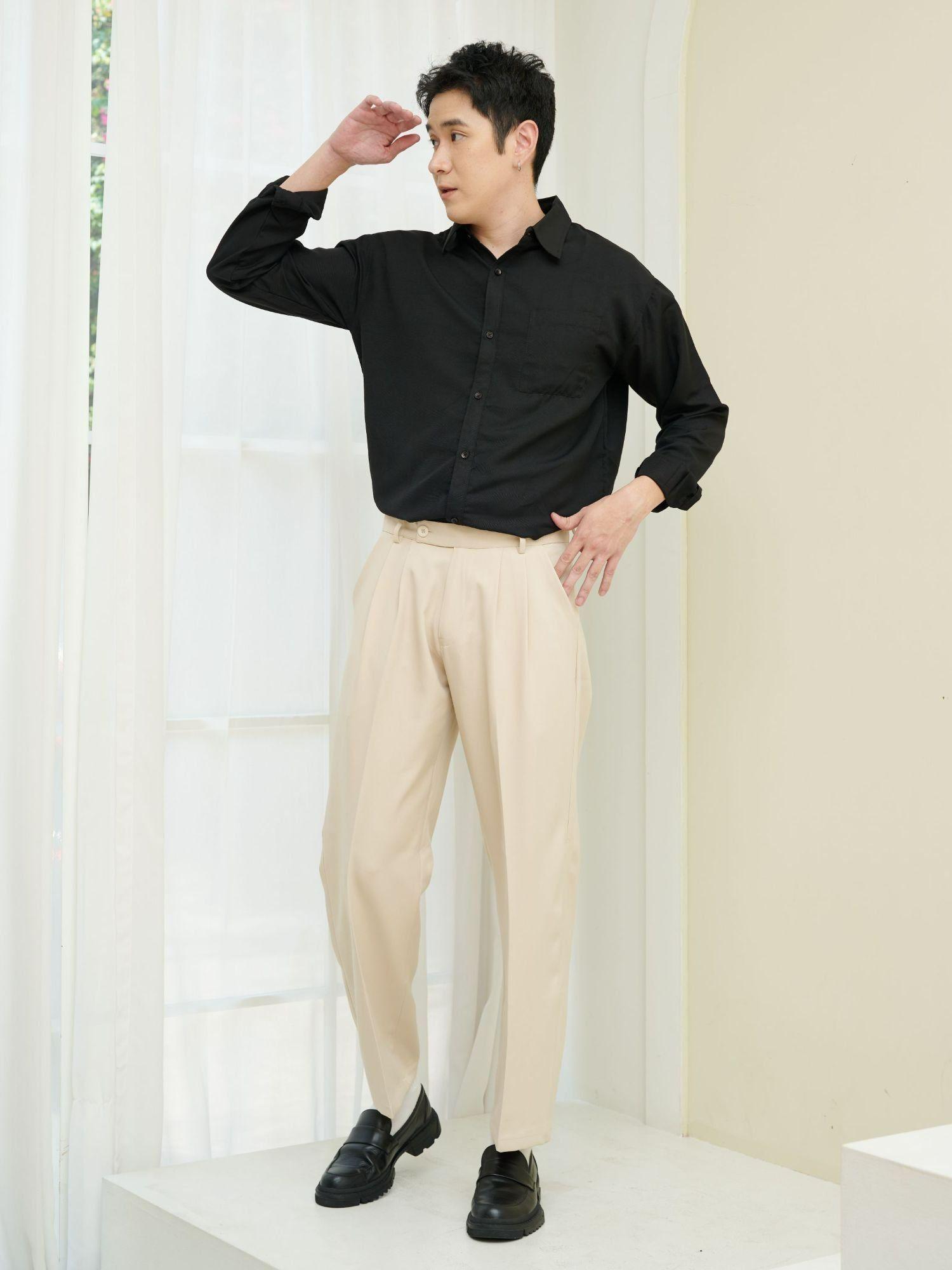 korean baggy loose fit pants for men - ivory