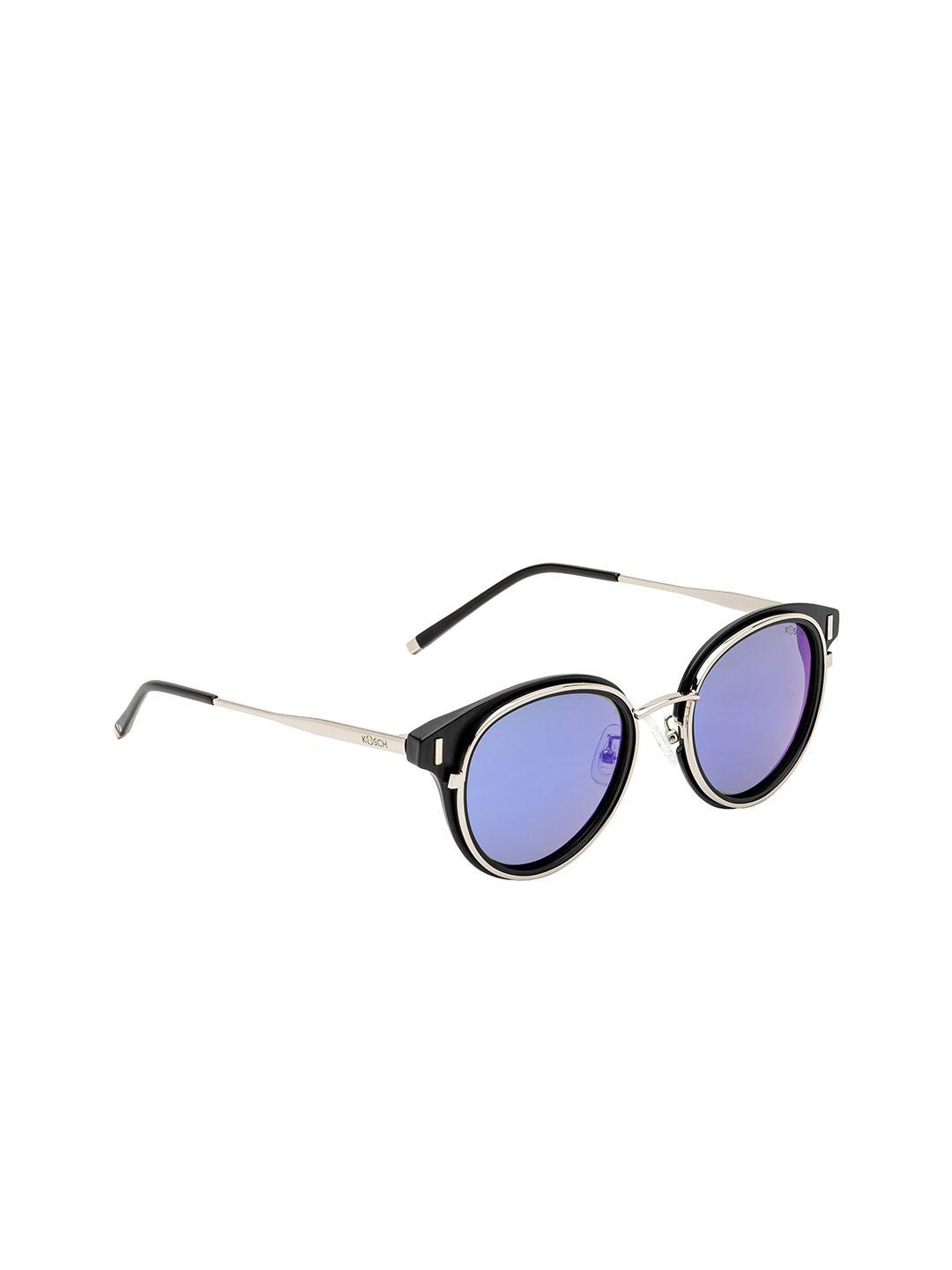 kosch elemente men blue lens & black round sunglasses with polarised lens ko 1005