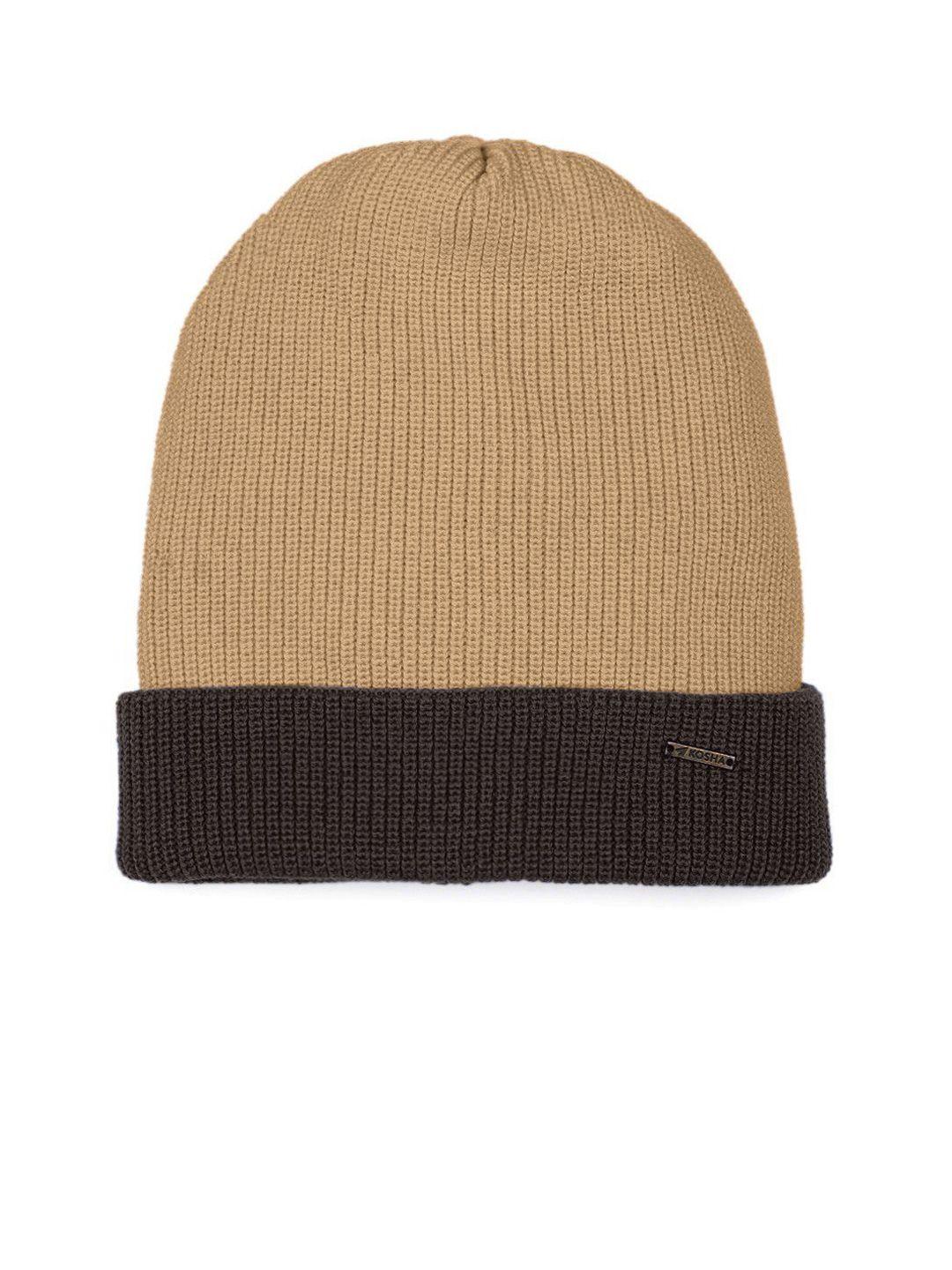 kosha men dark brown & light brown pure wool reversible beanie