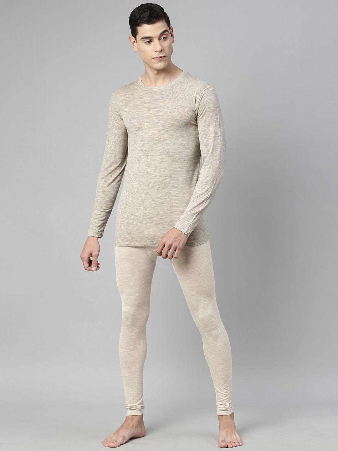 kosha men grey melange solid merino wool & bamboo full sleeves thermal set
