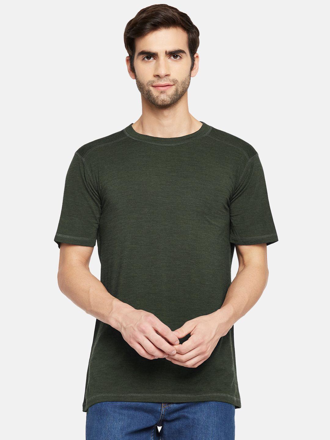 kosha men olive green merino wool  & bamboo thermal t-shirt