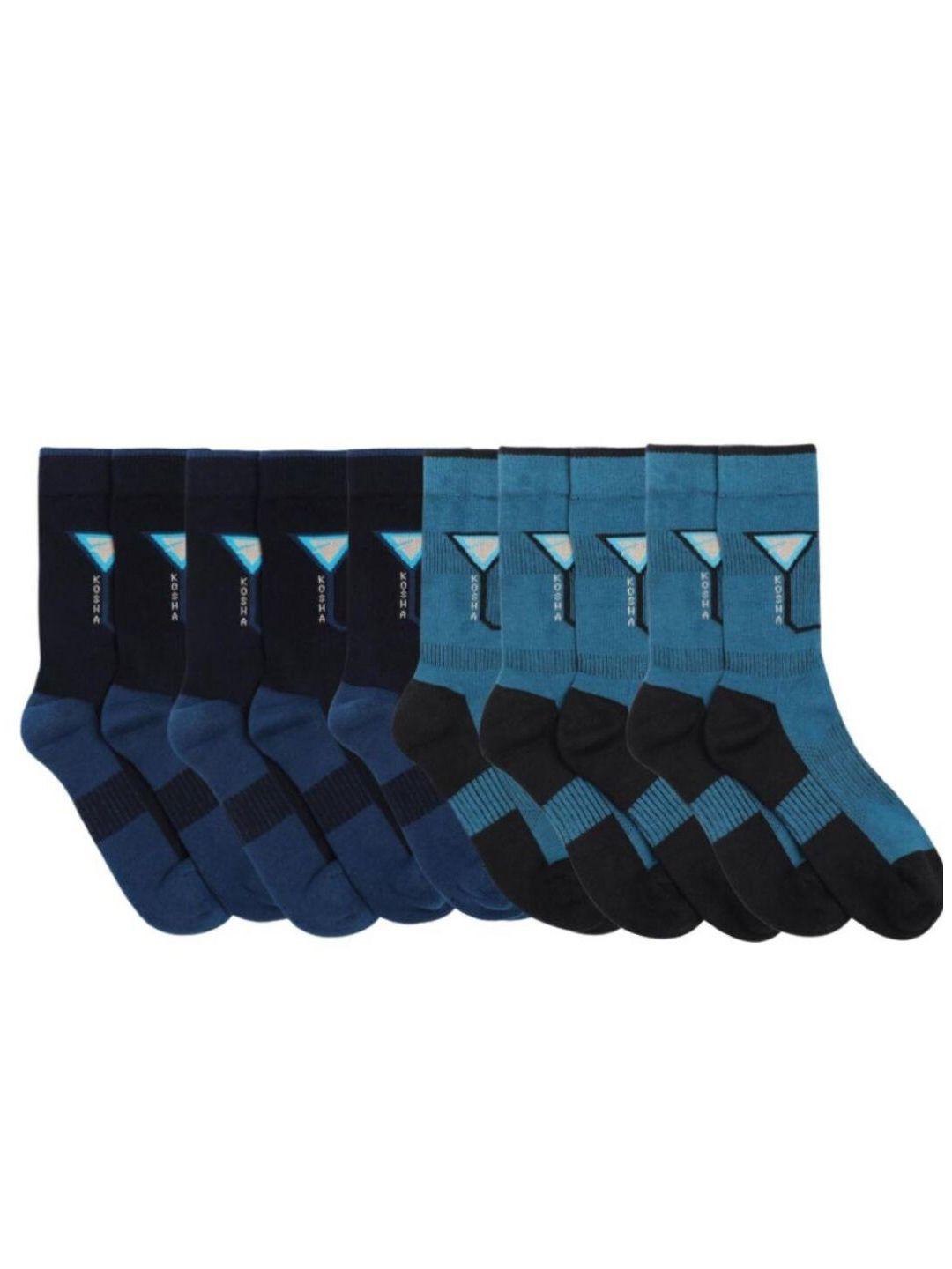 kosha men pack of 10 navy blue & turquoise blue colourblocked above ankle length socks