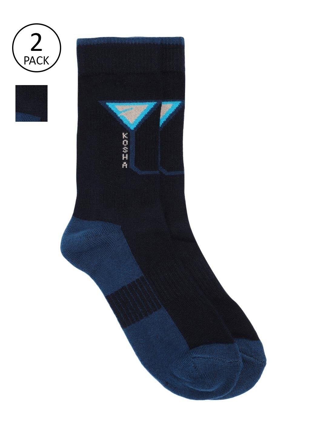 kosha men pack of 2 blue & black calf length cushioned cotton sports socks