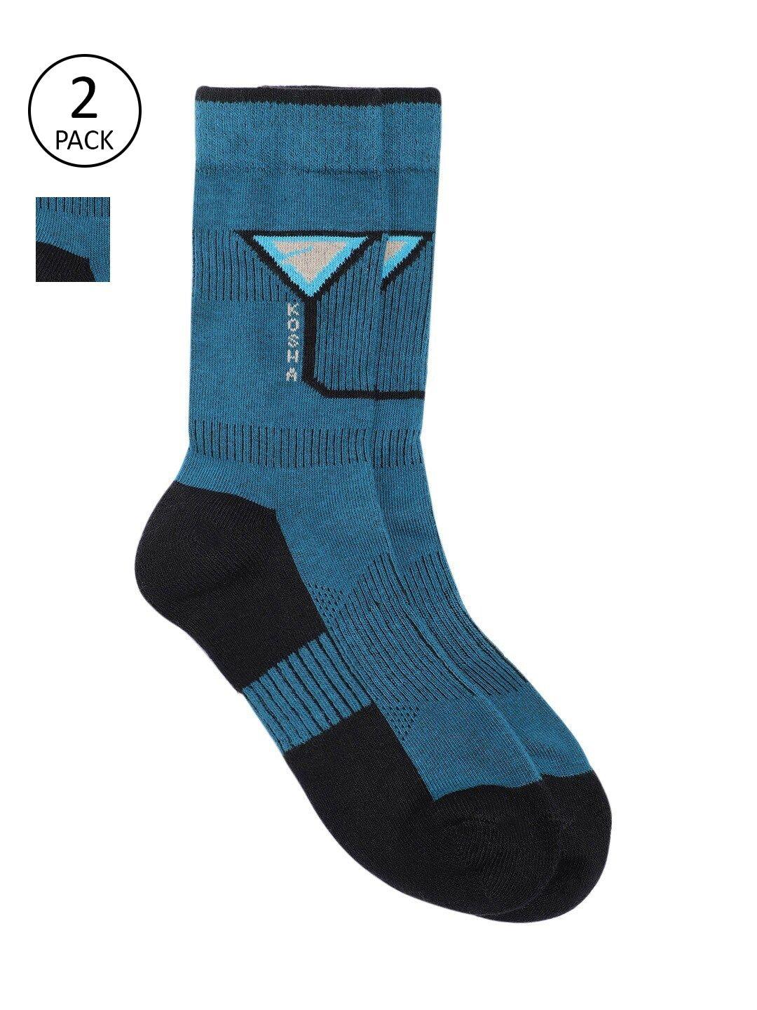 kosha men pack of 2 tuquoise blue & black calf length cushioned cotton sports socks