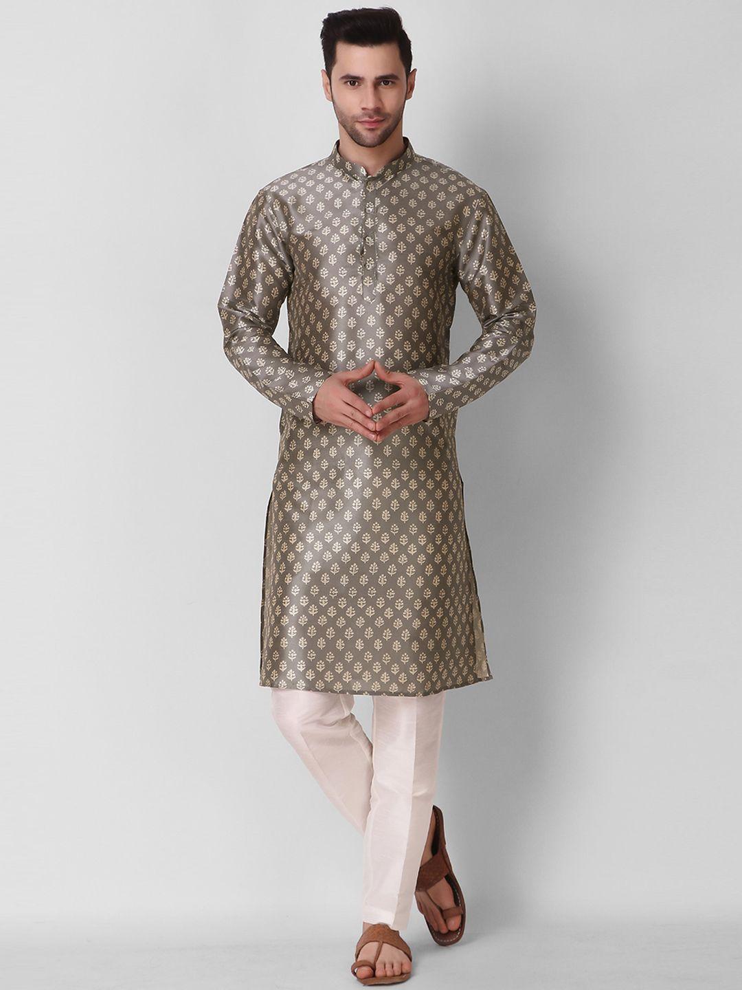 koshin men brown ethnic motifs thread work kurta