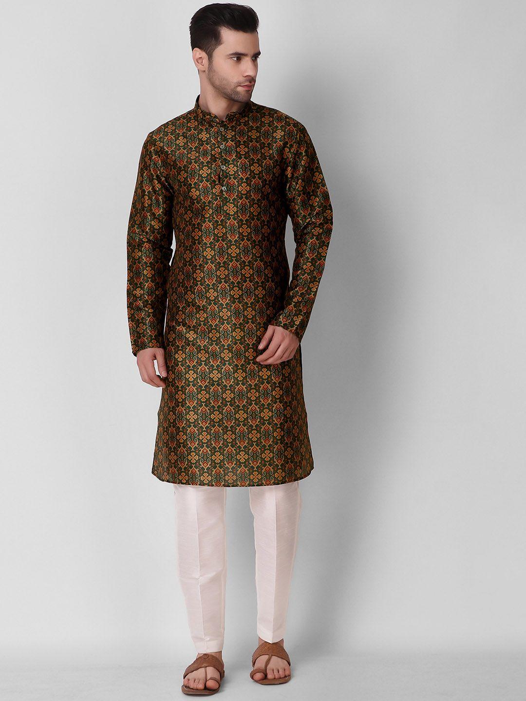 koshin men green ethnic motifs thread work kurta