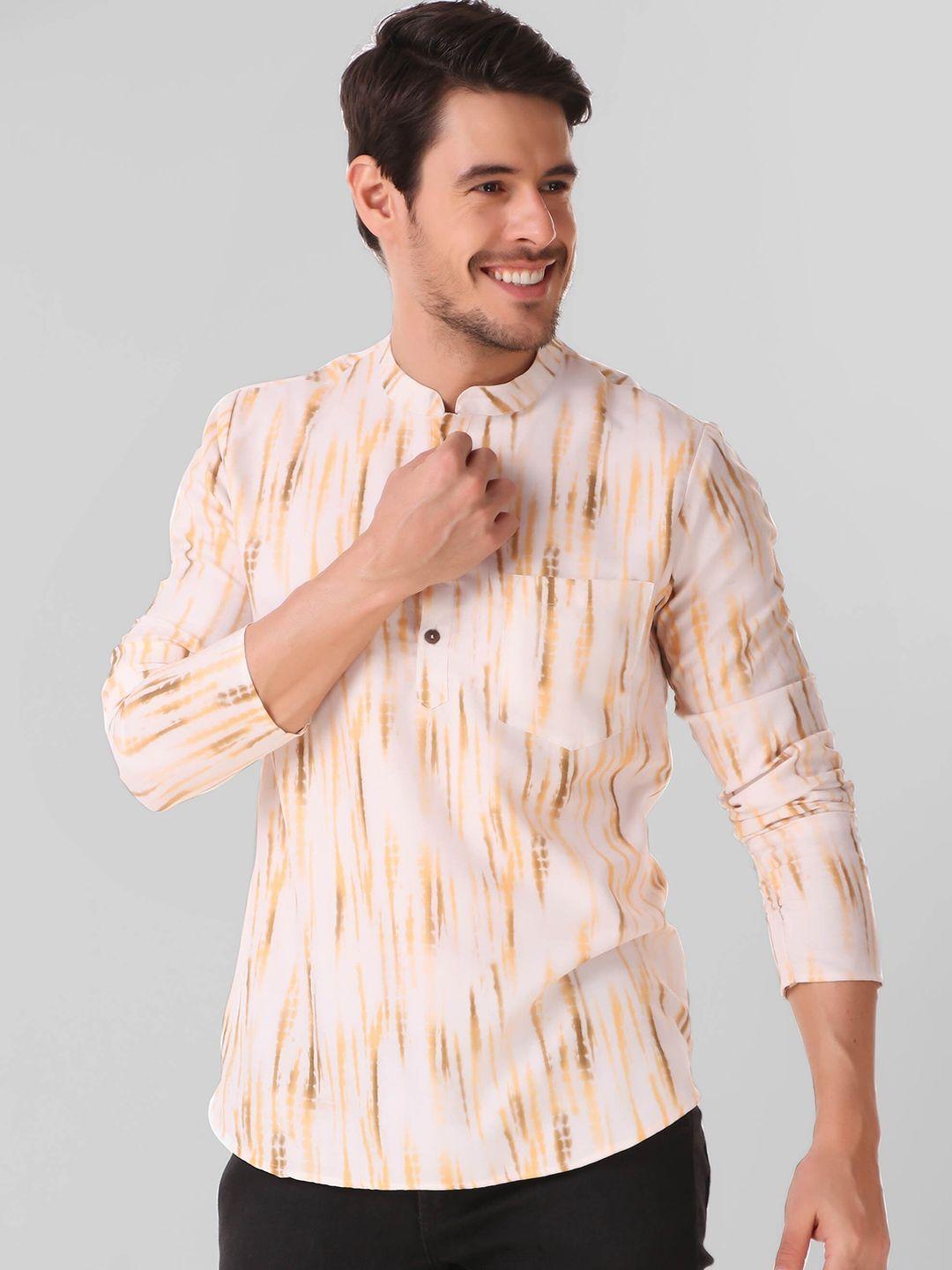 koshin men yellow printed thread work kurta