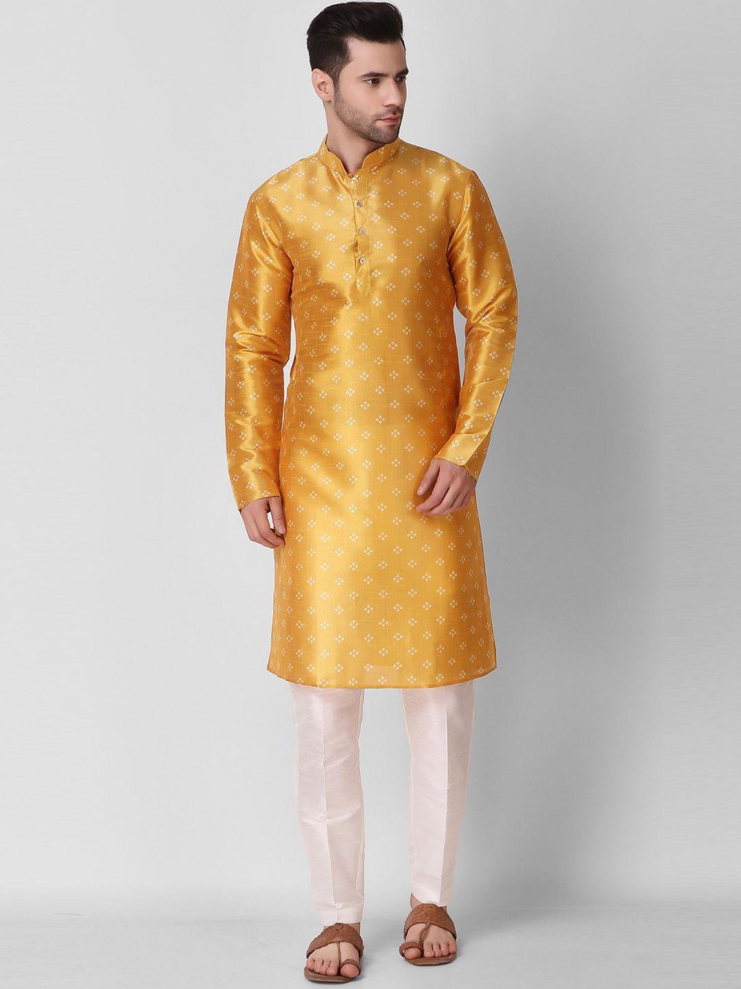 koshin men yellow thread work kurta