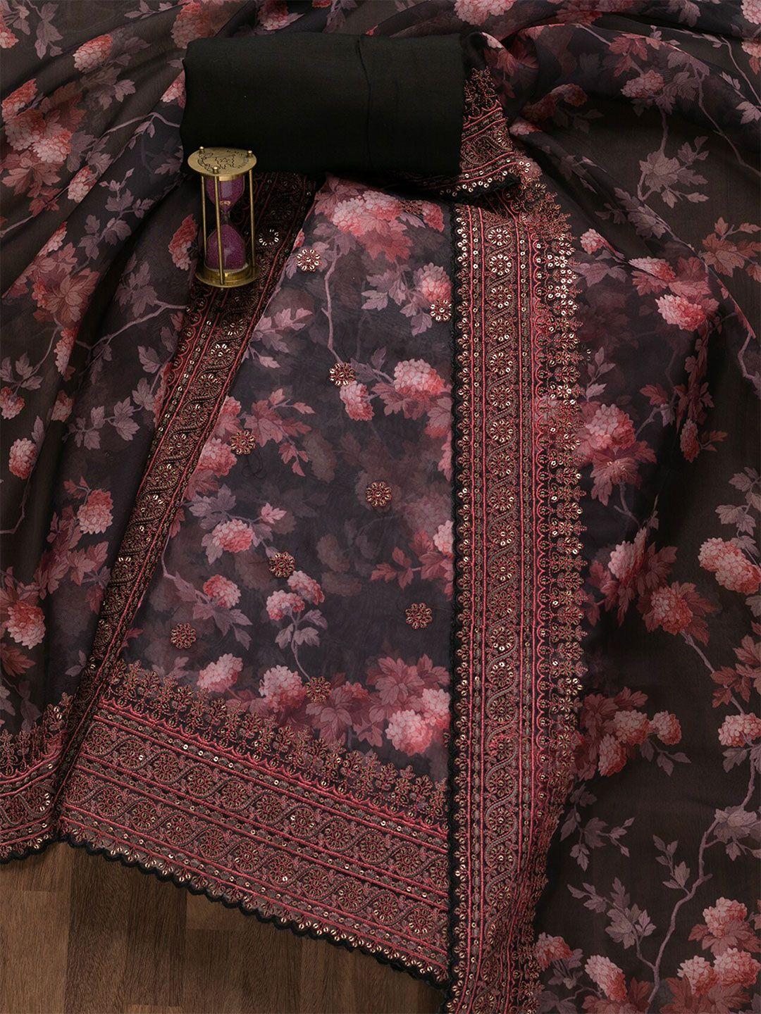 koskii black & pink printed unstitched dress material