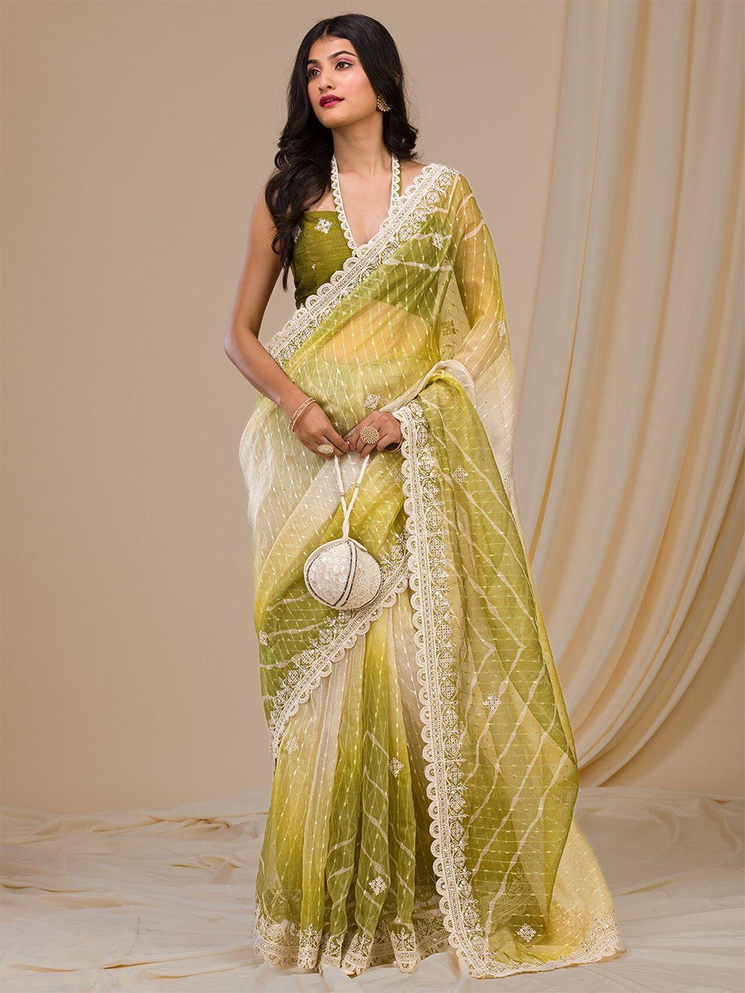koskii embellished sequinned net saree