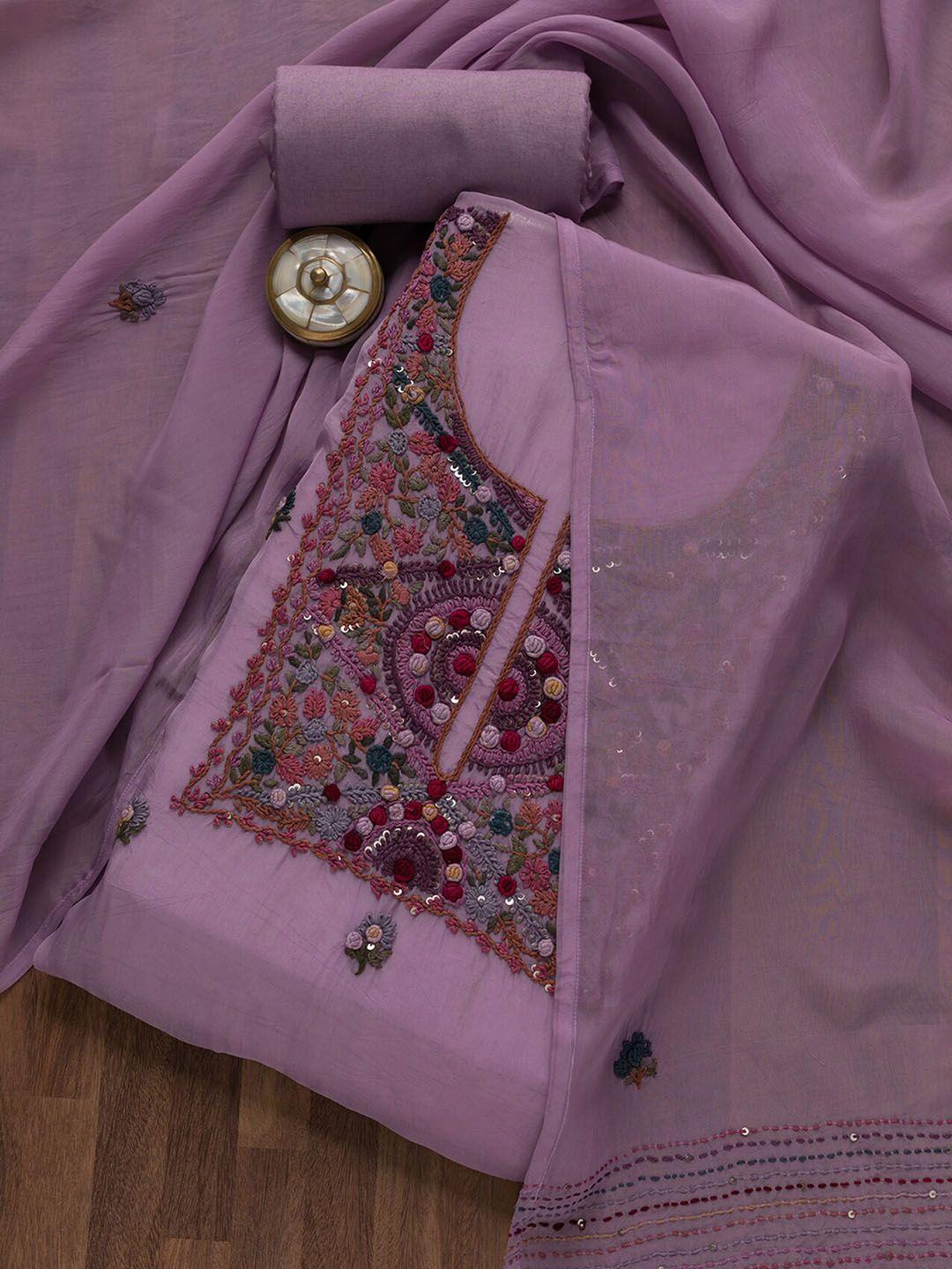 koskii ethnic motifs embroidered thread work detailed tissue unstitched dress material
