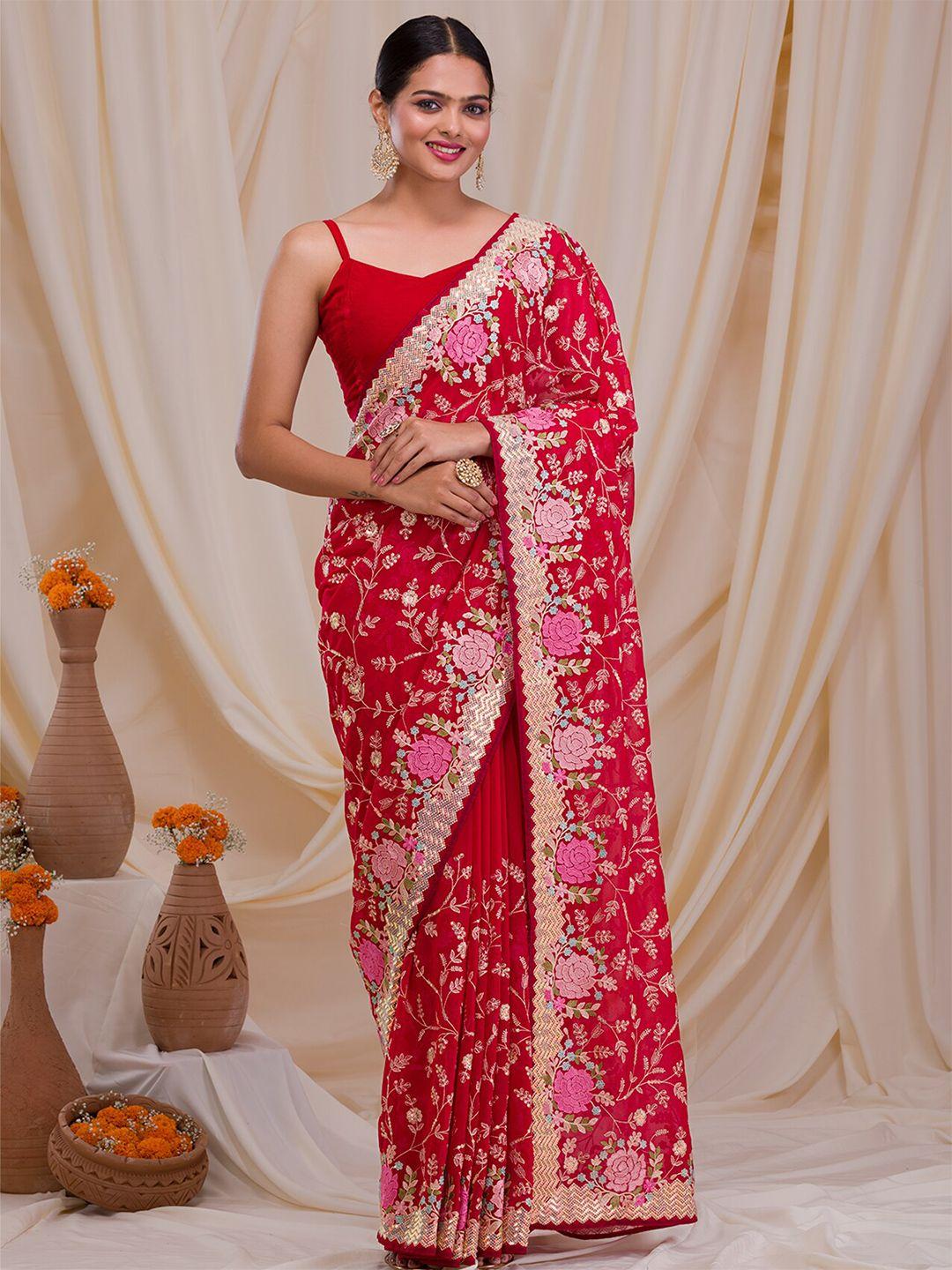 koskii floral embroidered sequinned saree