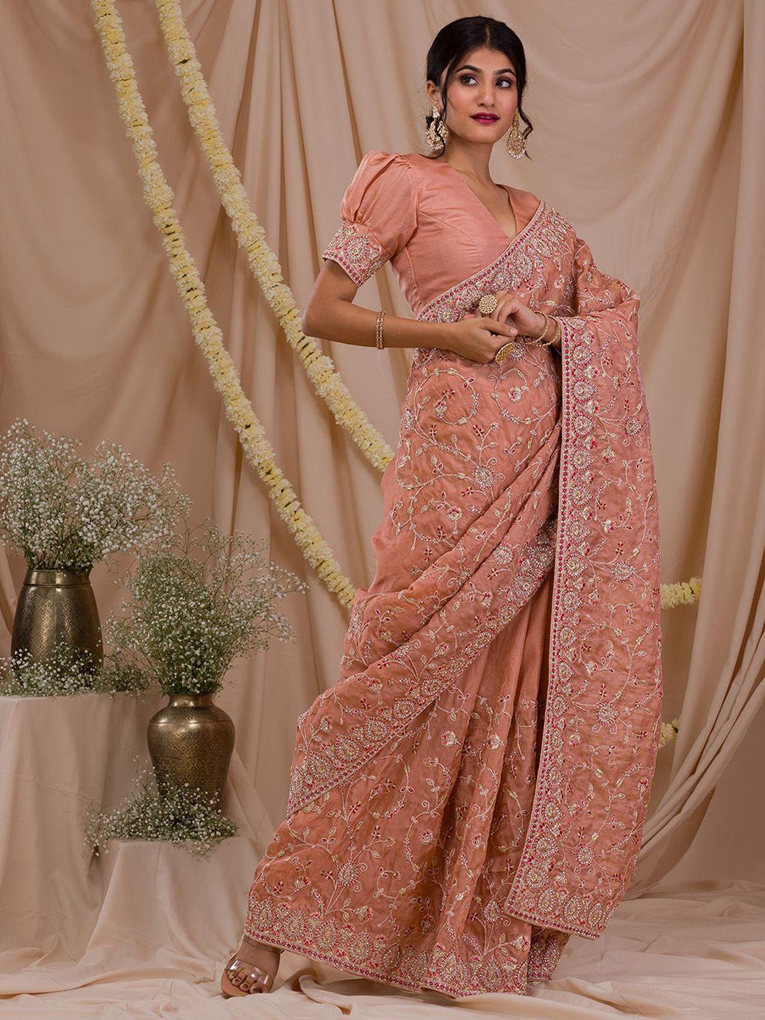 koskii floral embroidered supernet heavy work saree