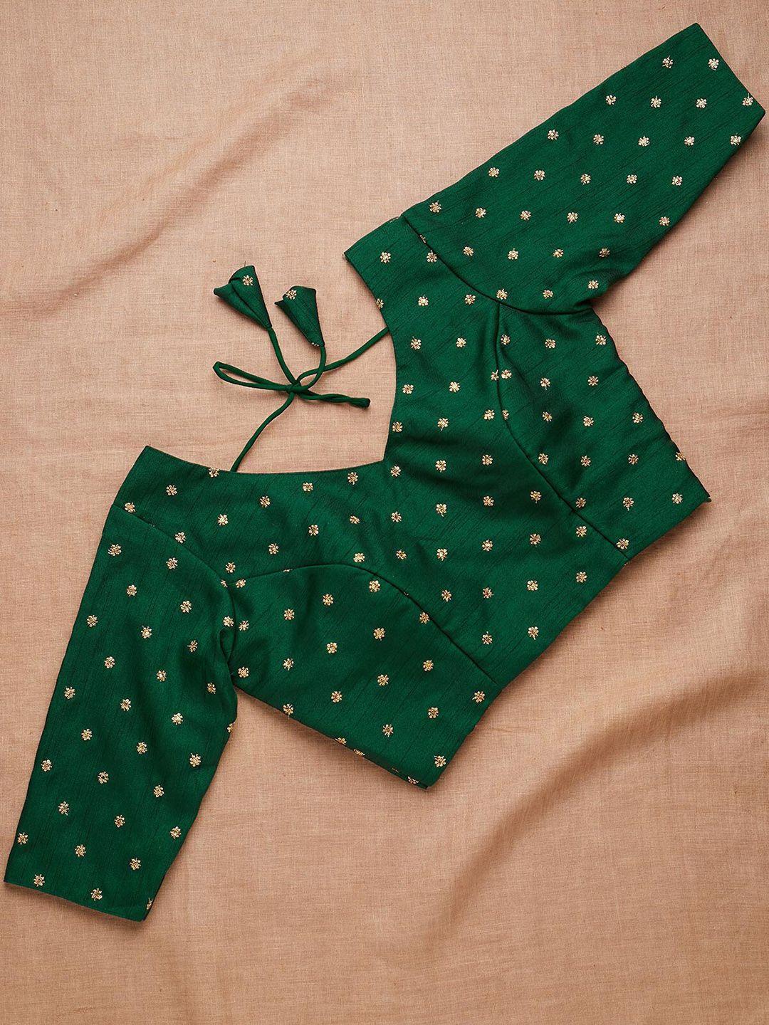 koskii green embroidered saree blouse