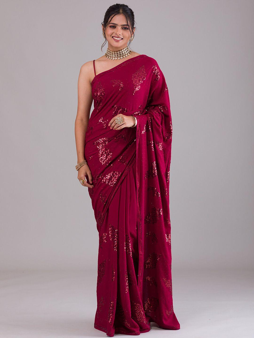 koskii maroon embellished sequinned saree