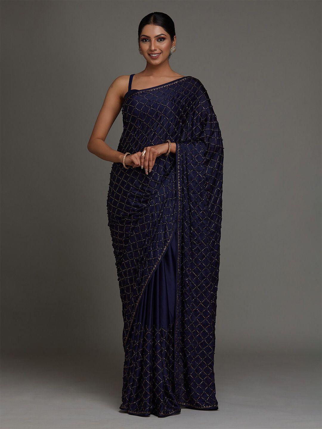 koskii navy blue embellished shimmer saree