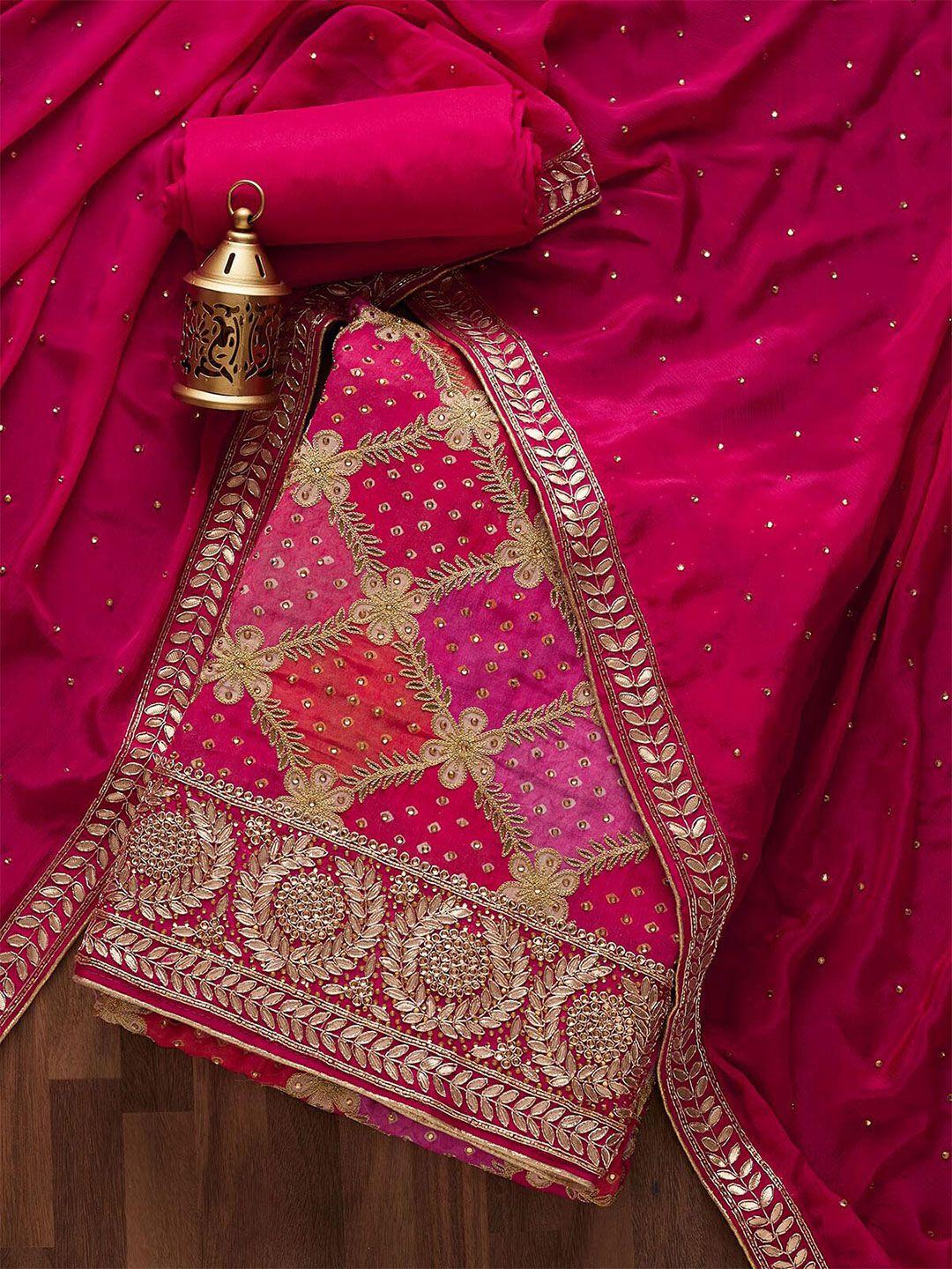 koskii pink & red embroidered unstitched dress material
