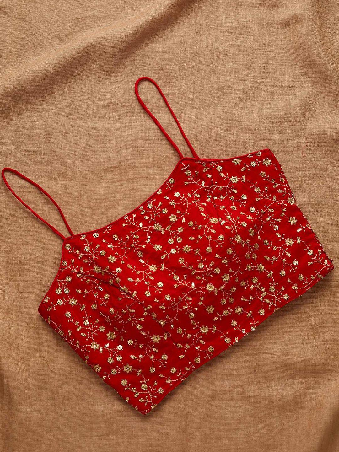 koskii red embroidered saree blouse