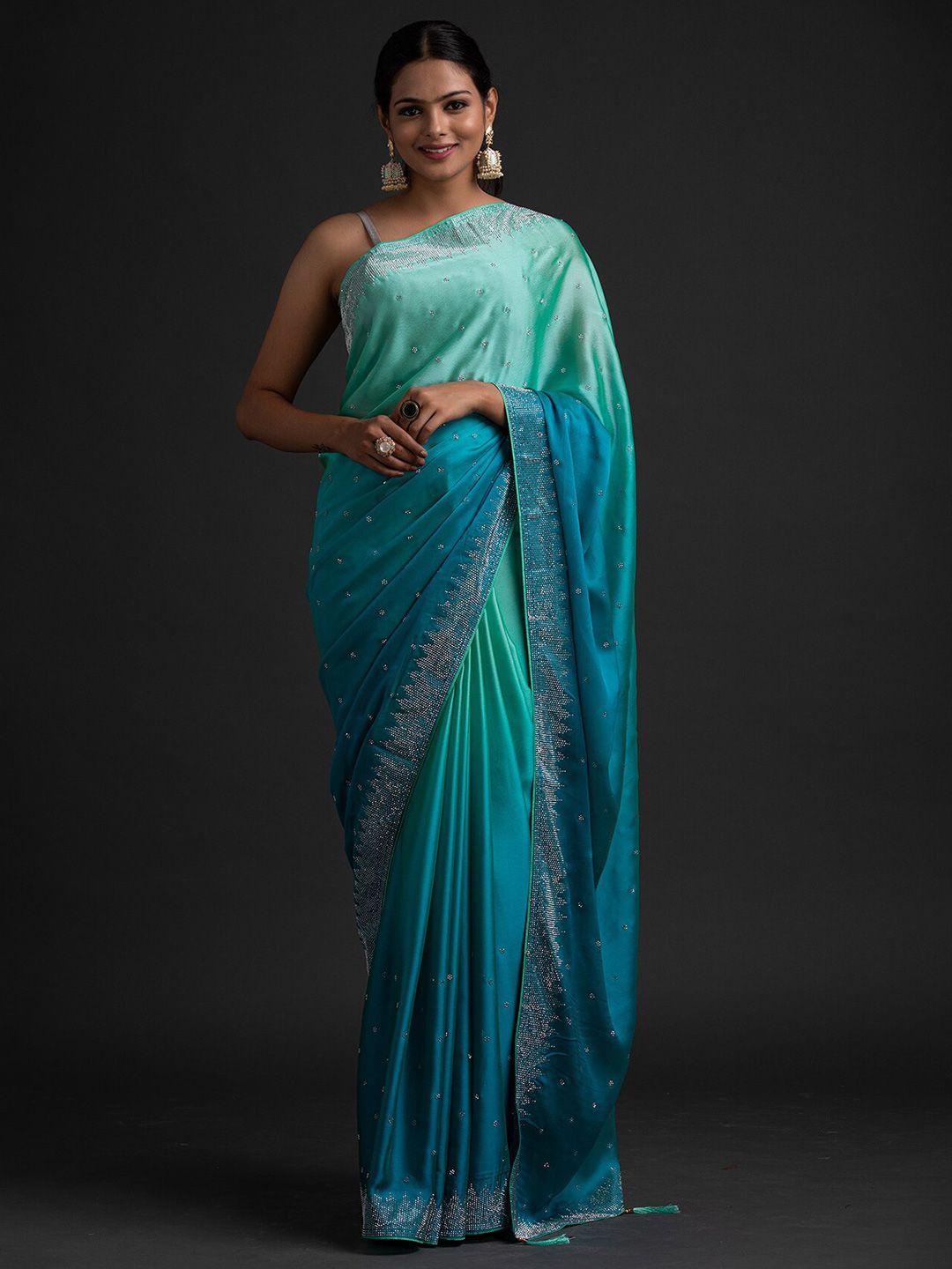 koskii women blue ombre embroidered saree