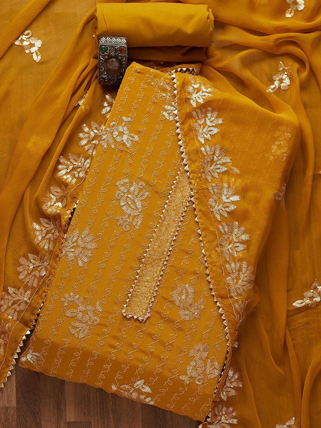 koskii women mustard sequins georgette semi-stitched dress material