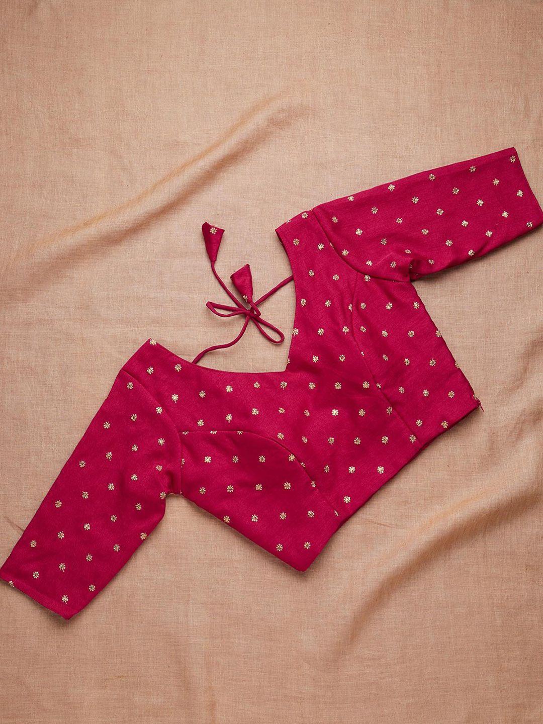 koskii women pink zari work raw silk saree blouse