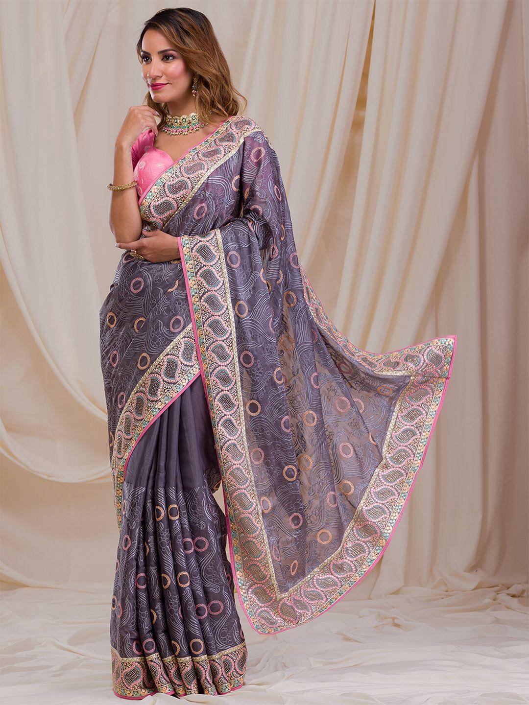 koskii abstract embroidered saree