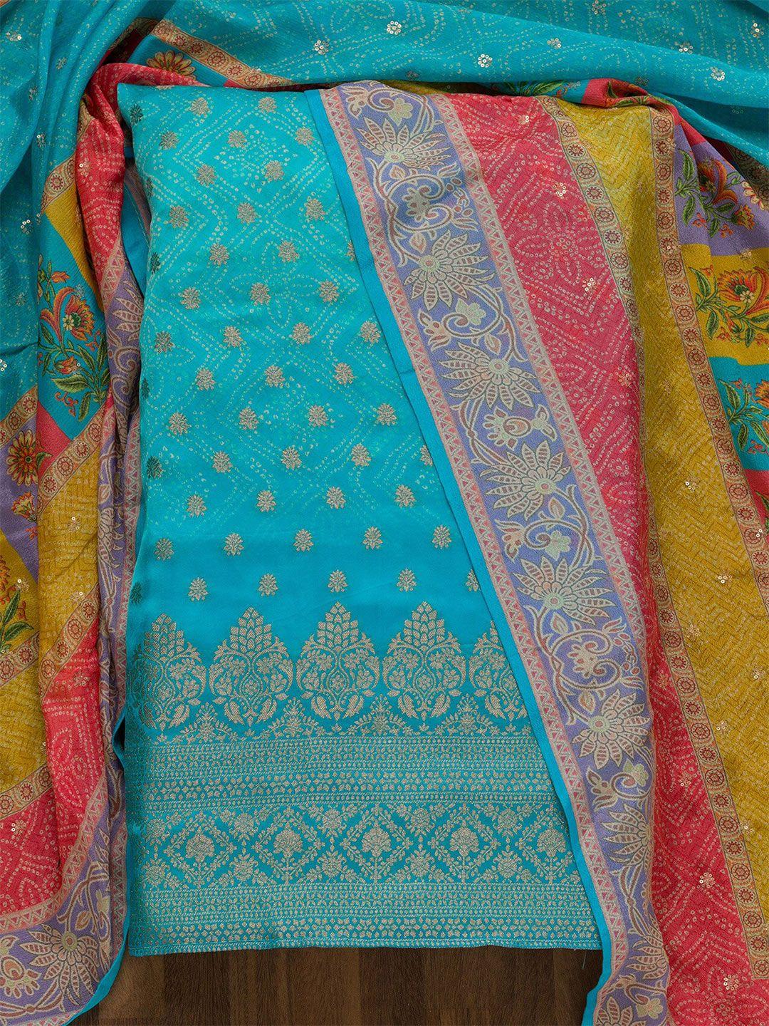 koskii bandhani printed zari pure cotton unstitched dress material