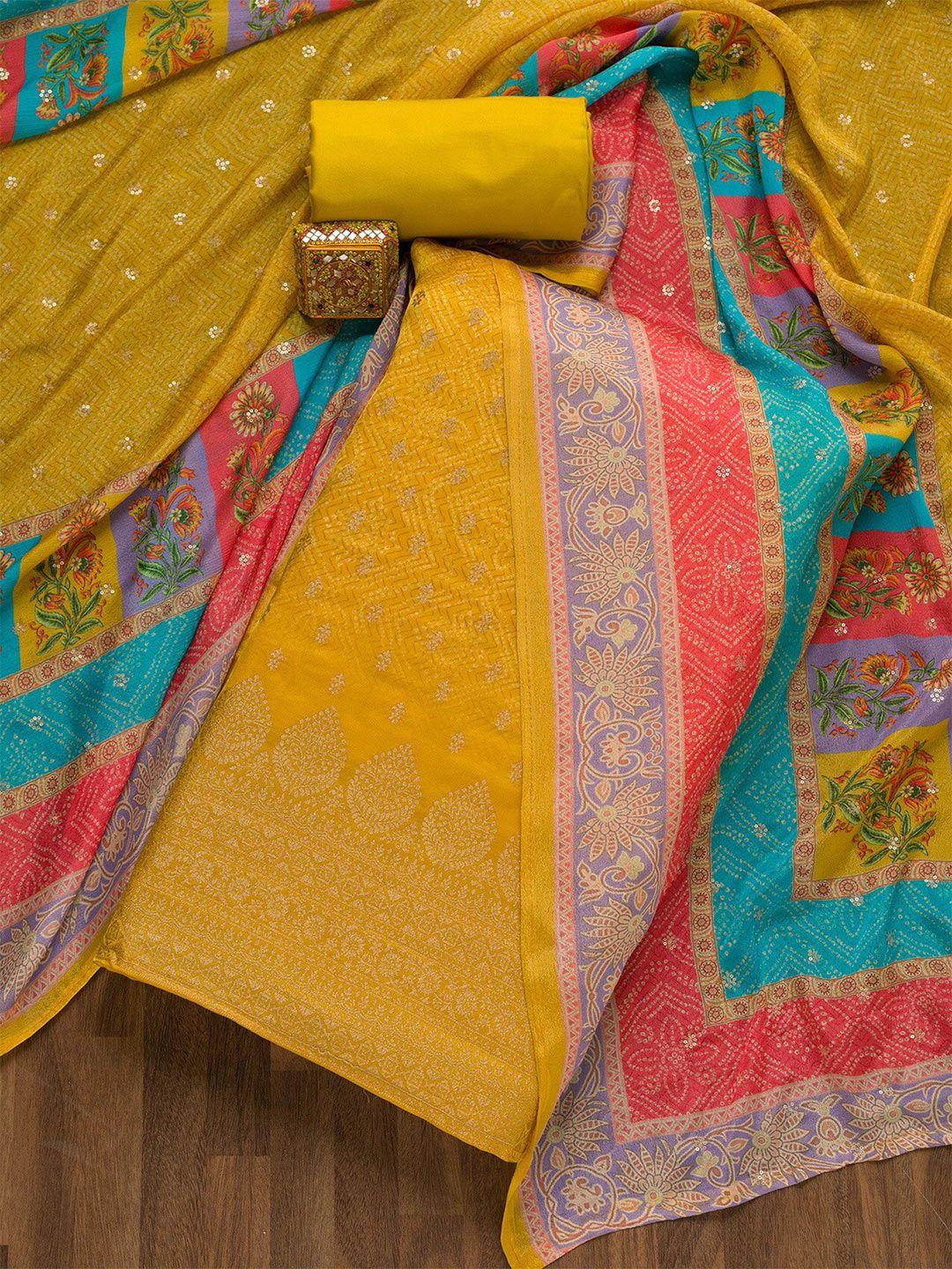 koskii bandhani printed zari pure cotton unstitched dress material