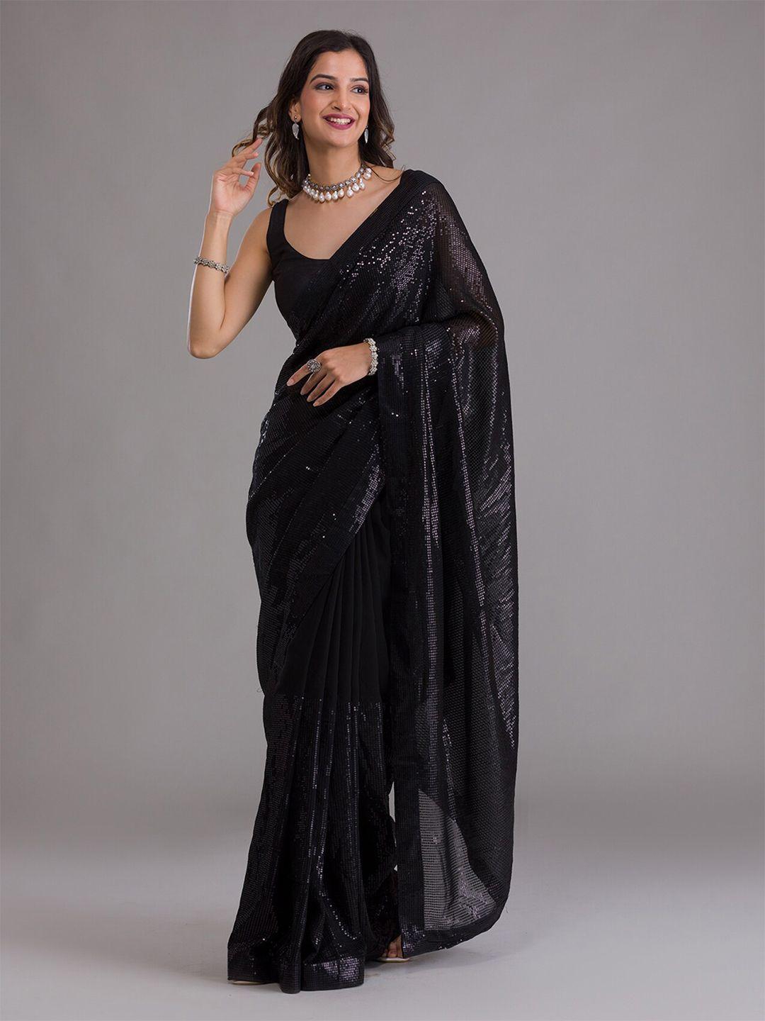 koskii black embellished sequinned saree