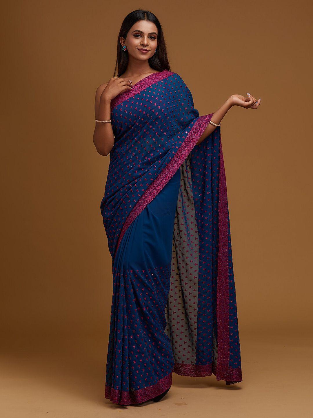 koskii blue & pink embroidered saree