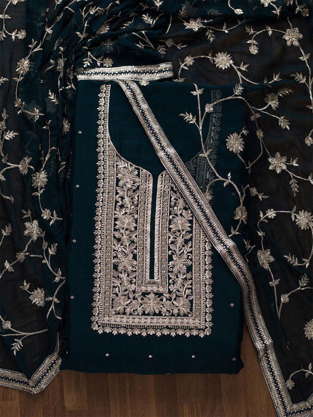 koskii blue & silver-toned embroidered unstitched dress material