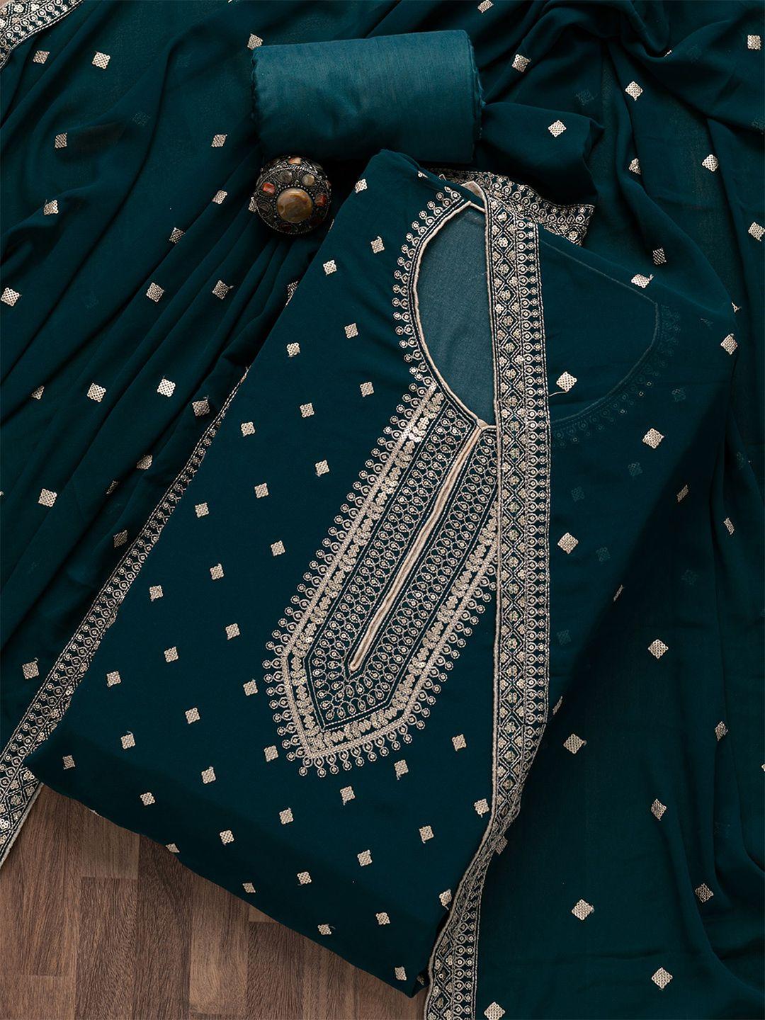 koskii blue & silver-toned embroidered unstitched dress material