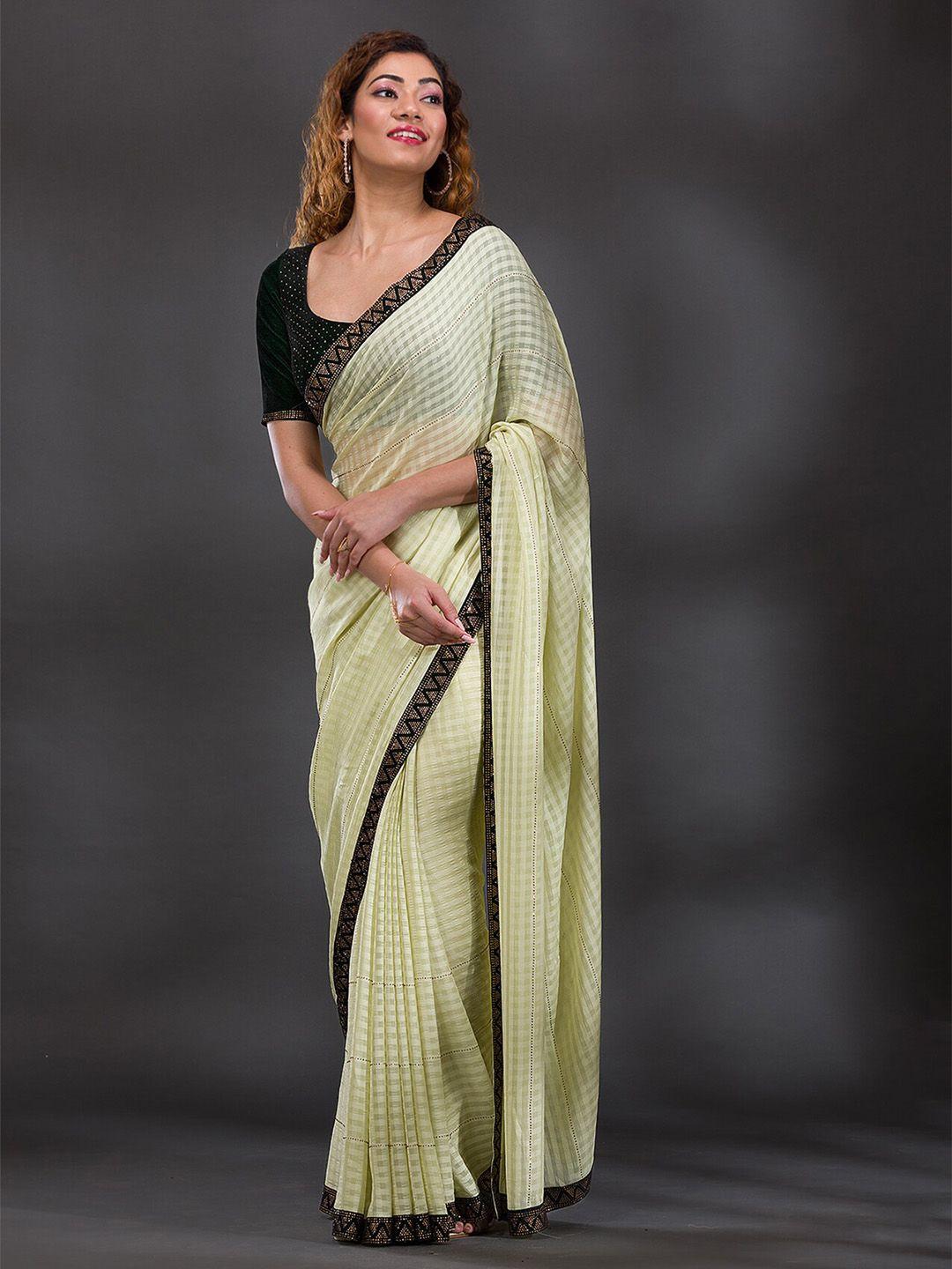 koskii checked beads & stones border saree