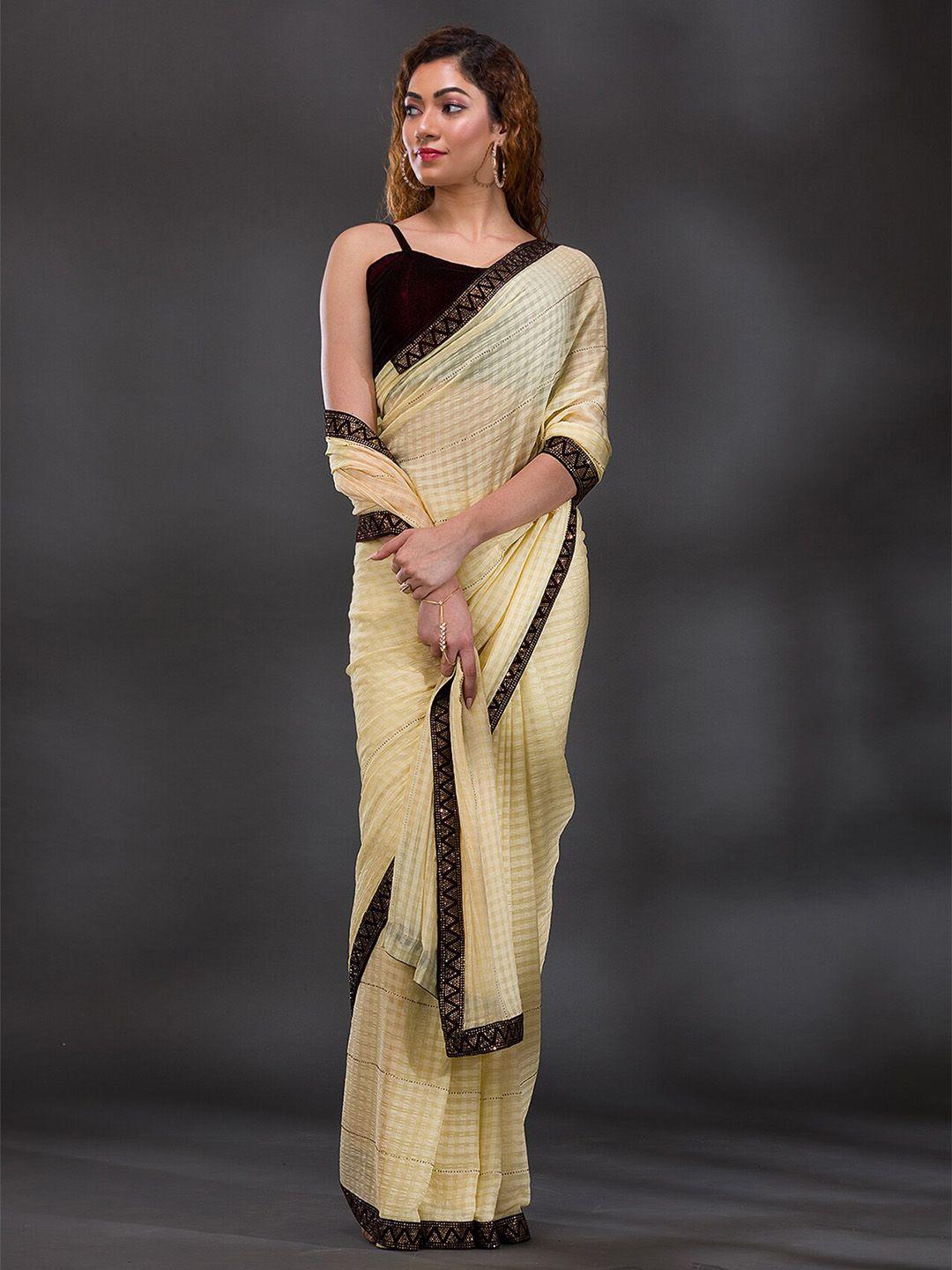 koskii checked beads and stones poly georgette saree