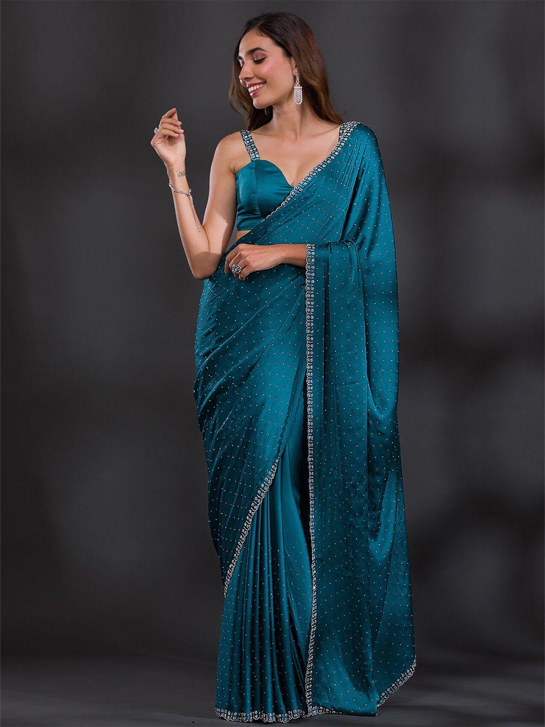 koskii embellished beads and stones satin saree