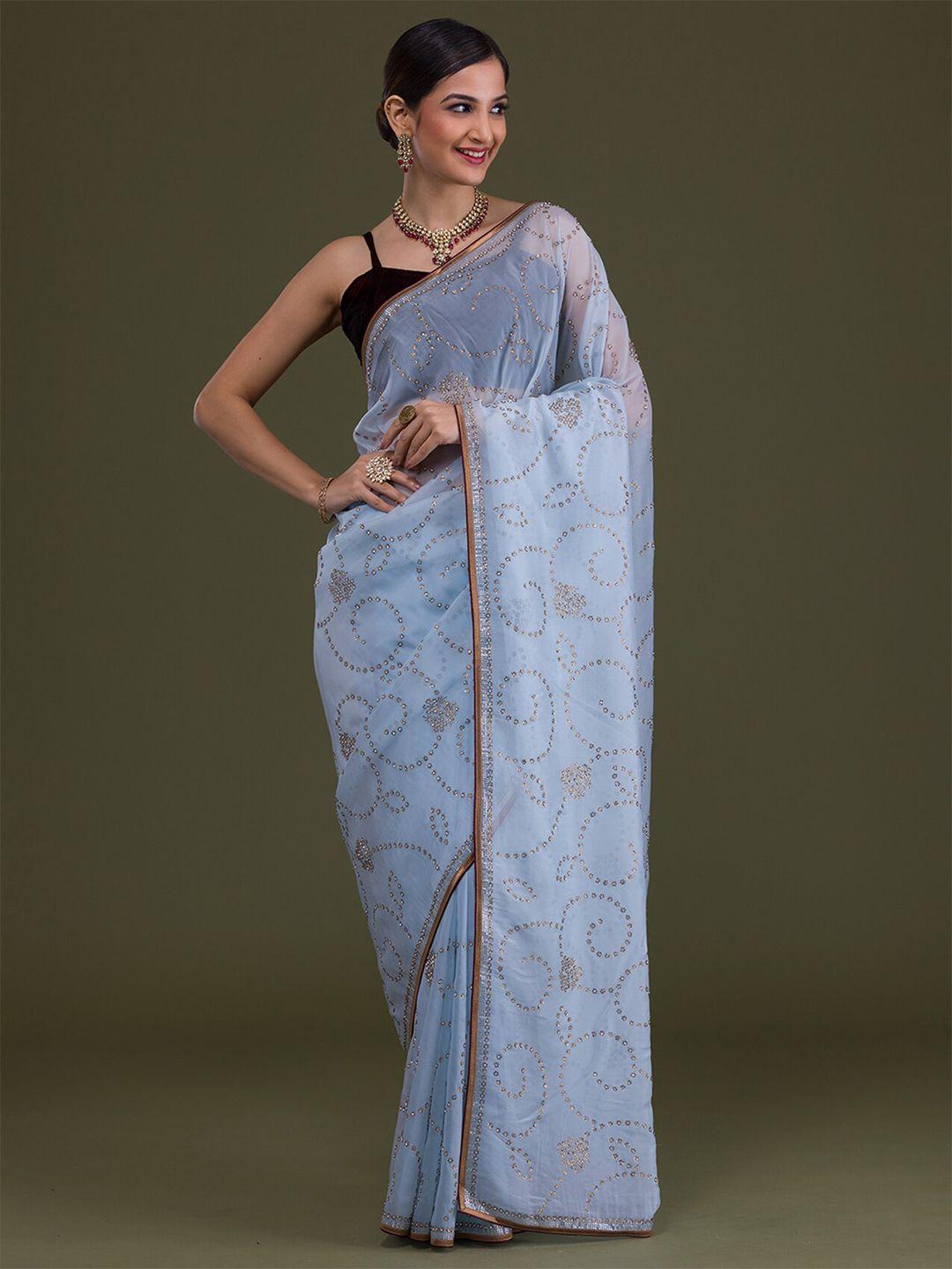 koskii embellished beads and stones tissue saree