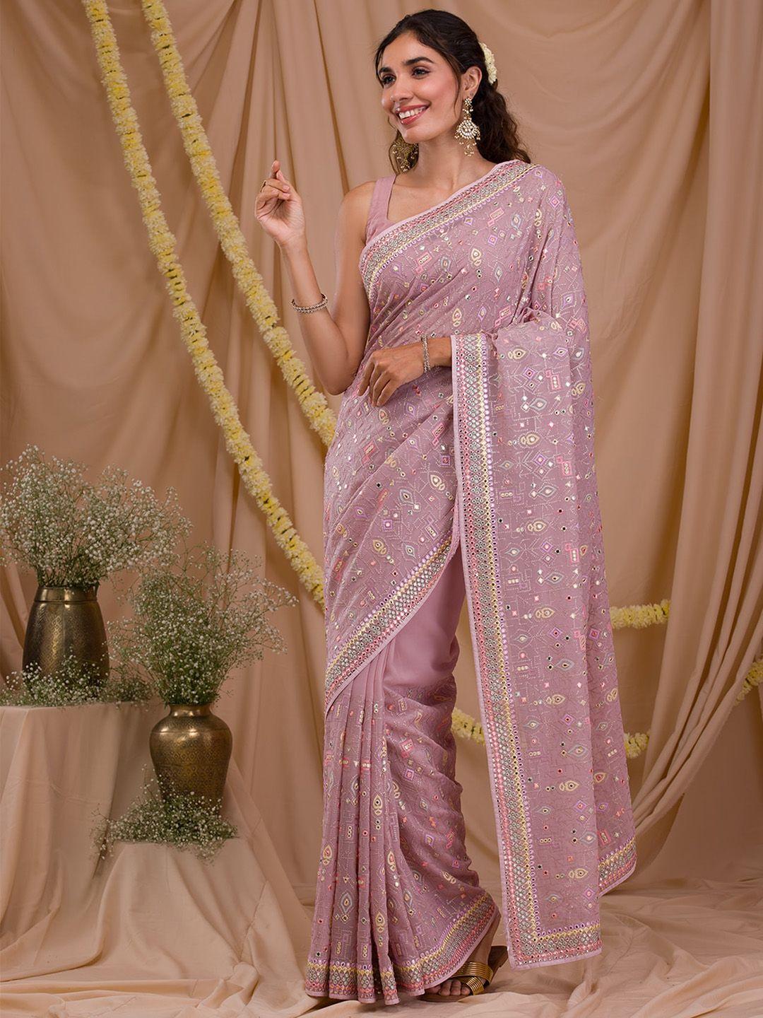 koskii embellished mirror work saree