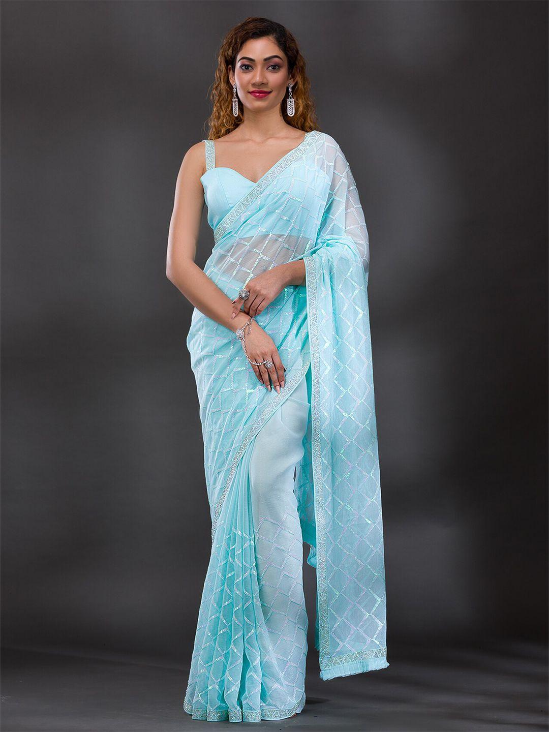 koskii embellished sequined georgette saree